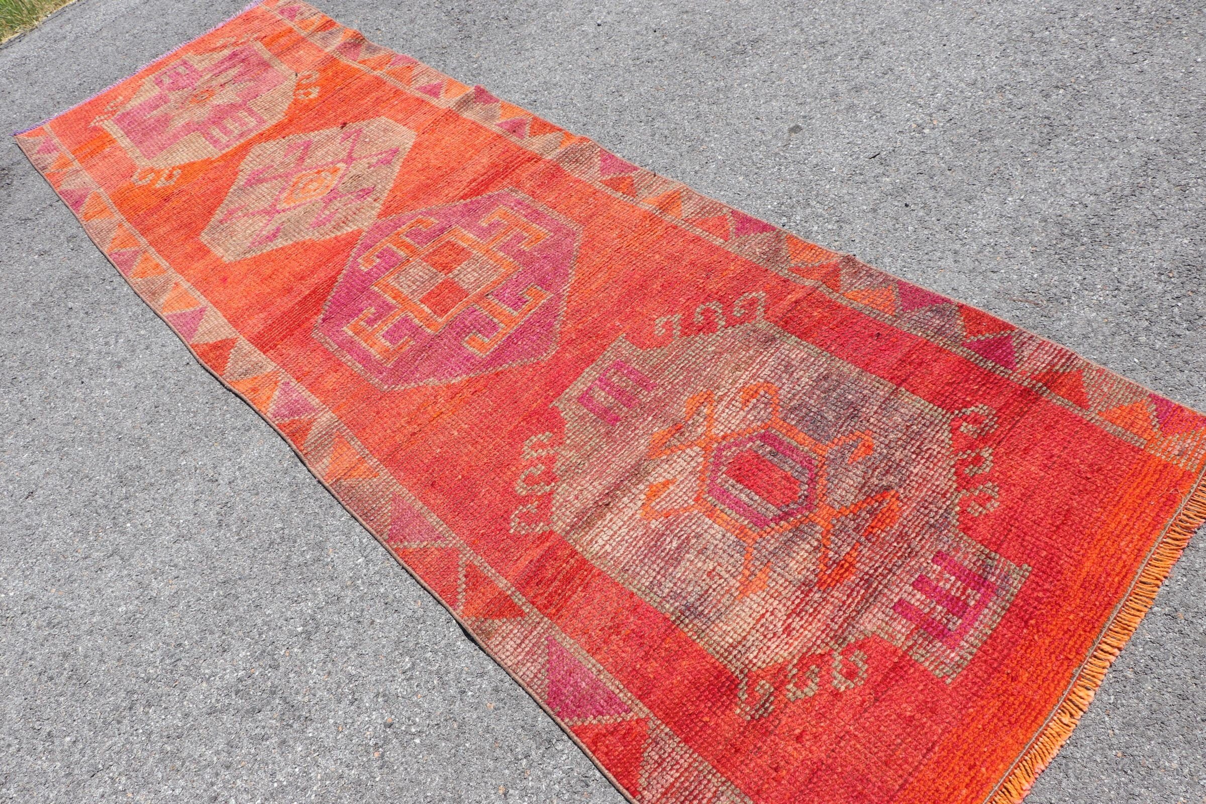 Corridor Rugs, Stair Rugs, Turkish Rug, Red Kitchen Rugs, Vintage Rug, Anatolian Rugs, Oriental Rug, Dorm Rug, 3.2x9.9 ft Runner Rugs