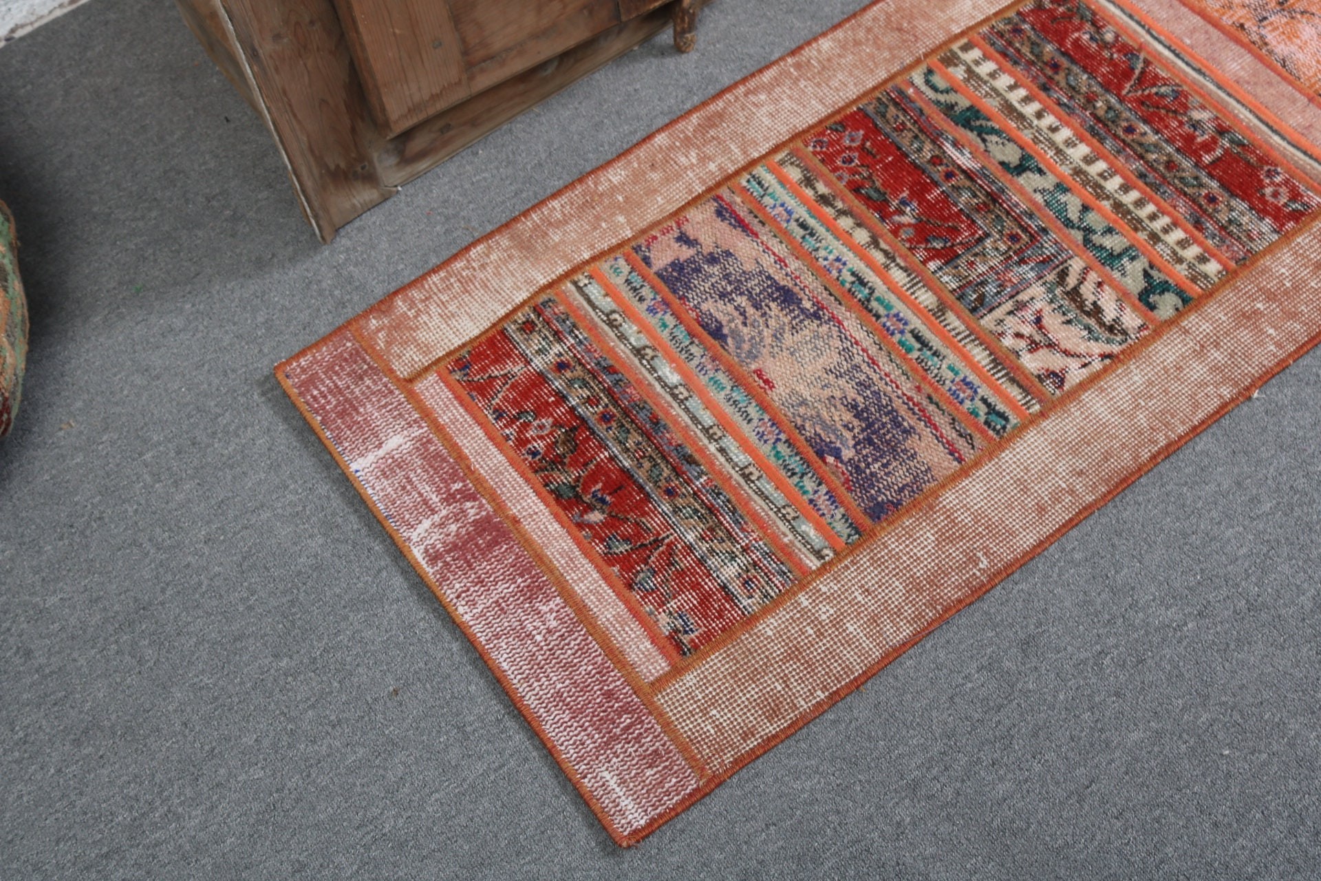 Turuncu Oryantal Halı, Anadolu Halıları, Banyo Halısı, Düz Dokuma Halılar, Çocuk Halısı, Vintage Halı, El Dokuma Halı, 1.8x4 ft Küçük Halı, Türk Halısı