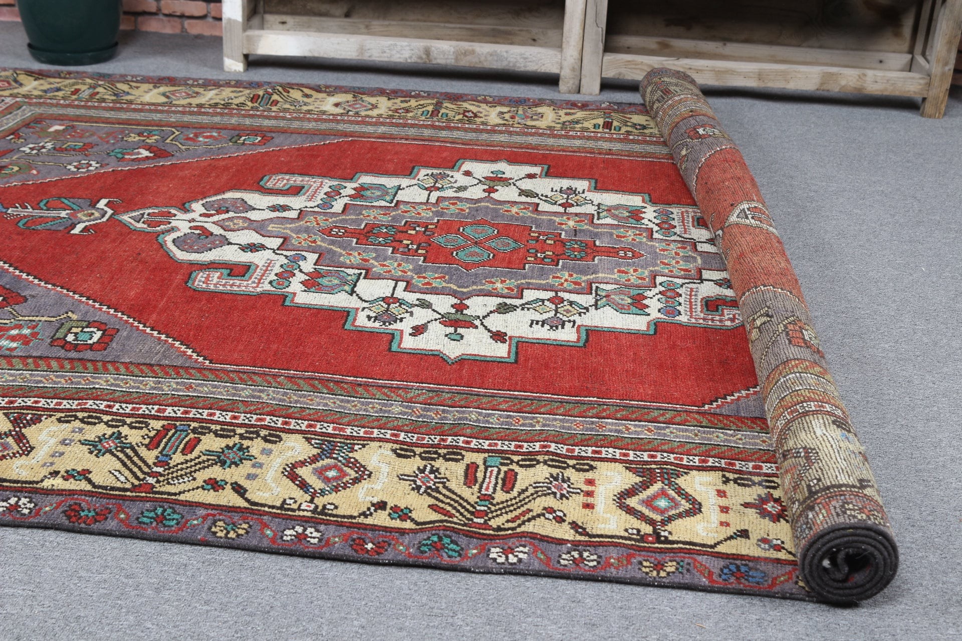 Red Moroccan Rug, Oushak Rug, Vintage Rug, Turkish Rug, Living Room Rug, Home Decor Rugs, Handwoven Rug, 5.8x9.4 ft Large Rug, Bedroom Rug