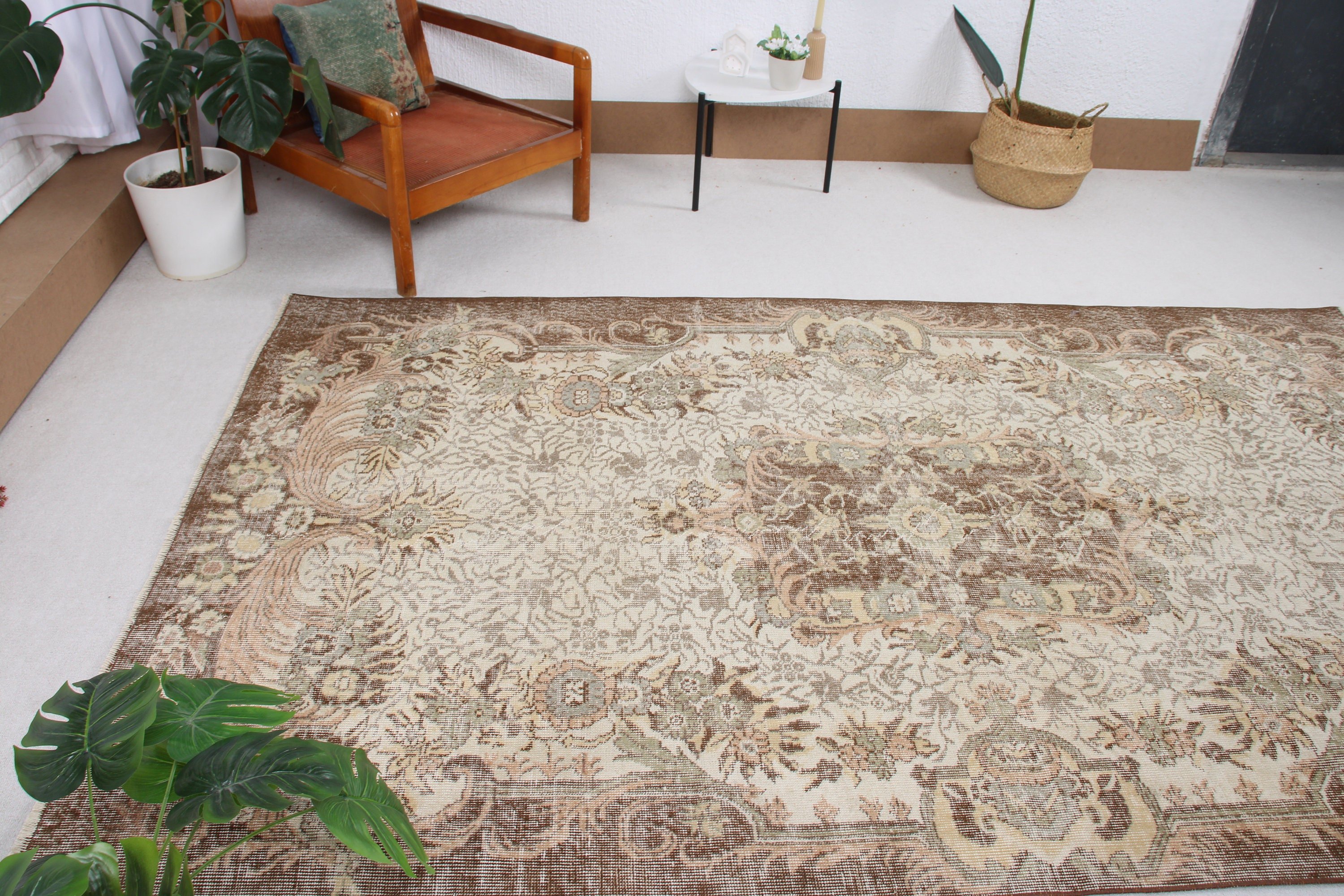 Düz Dokuma Halı, Vintage Halı, Bej Mutfak Halıları, Mutfak Halıları, Salon Halıları, Oturma Odası Halısı, Türk Halıları, Lüks Halı, 5,5x9,3 ft Büyük Halı