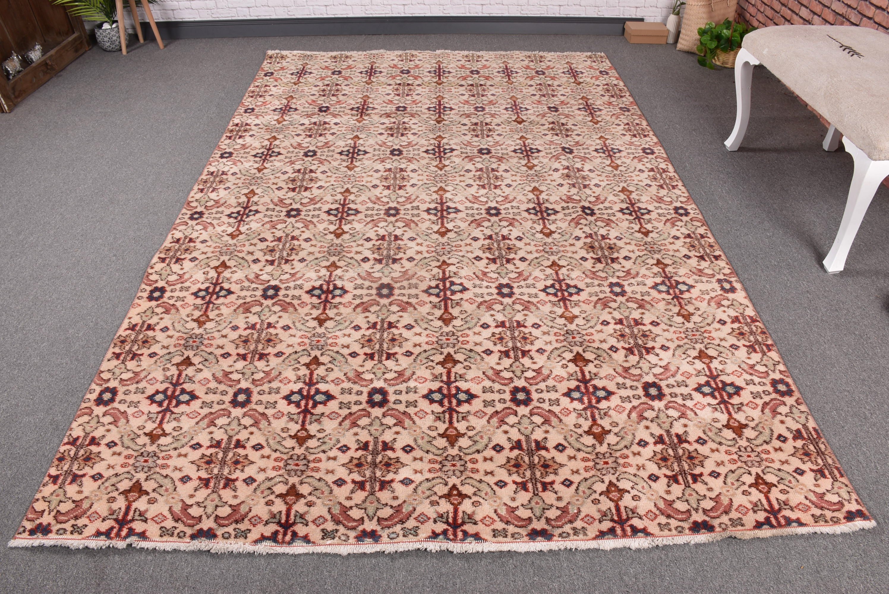 Turkish Rug, Kitchen Rug, Large Vintage Rug, Pink Neutral Rugs, Geometric Rug, Dining Room Rug, Vintage Rug, 5.7x9.1 ft Large Rugs