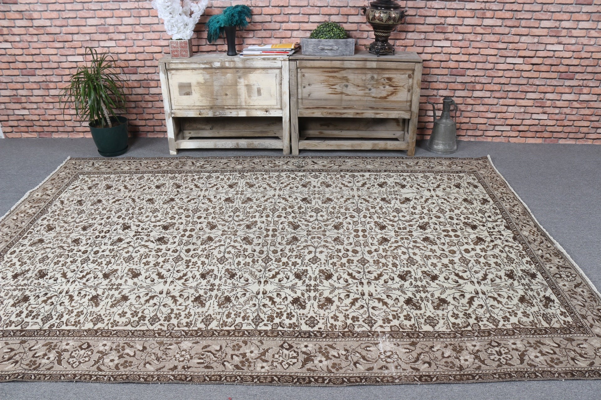 Antique Rug, Designer Rug, Beige Kitchen Rug, 6.2x9 ft Large Rug, Living Room Rug, Turkish Rugs, Dining Room Rug, Vintage Rug