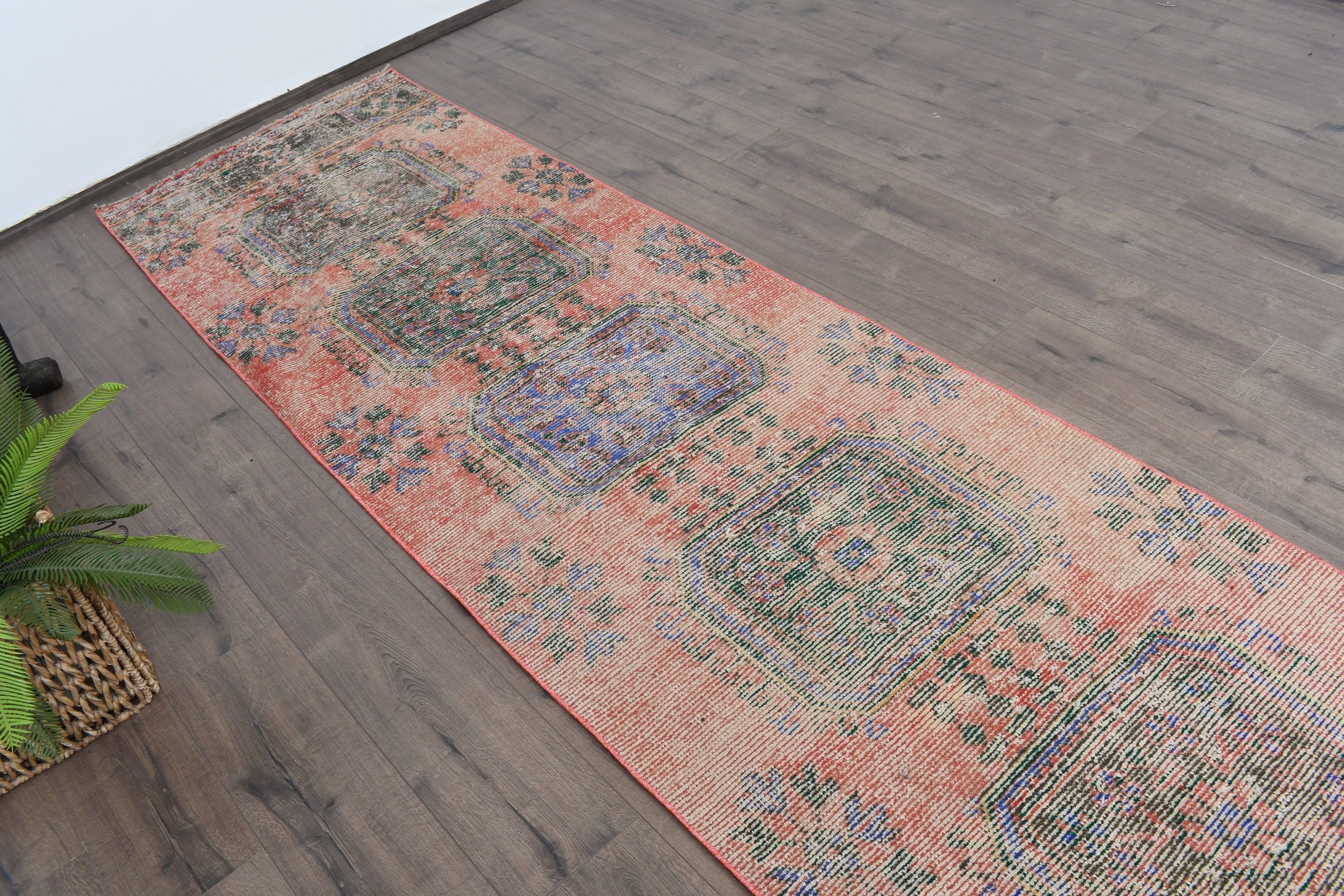 Orange Oriental Rug, Bohemian Rug, 2.9x11.1 ft Runner Rugs, Kitchen Rug, Turkish Rugs, Stair Rug, Rugs for Runner, Oushak Rugs, Vintage Rug