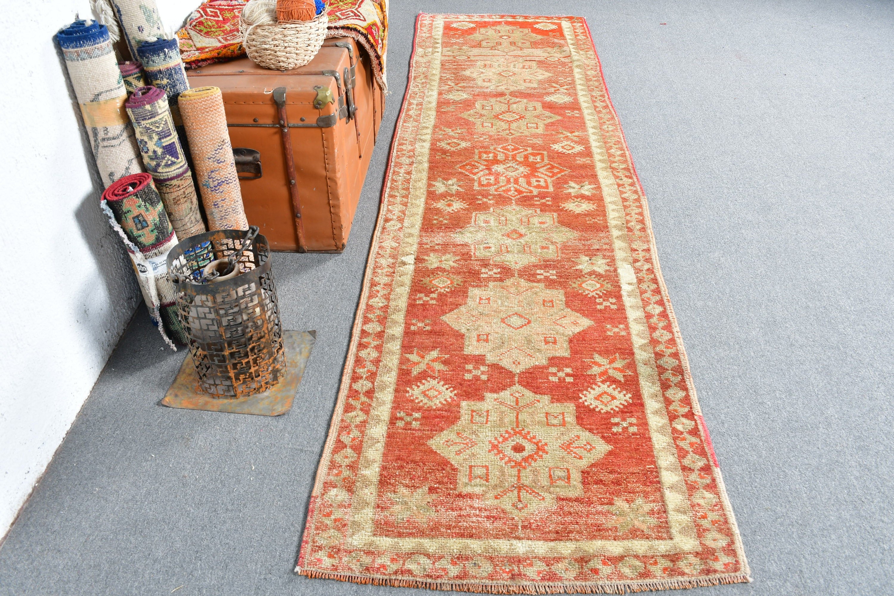 Hallway Rugs, Dorm Rug, Vintage Rug, 2.7x10.3 ft Runner Rug, Rugs for Hallway, Turkish Rugs, Kitchen Rugs, Brown Cool Rug