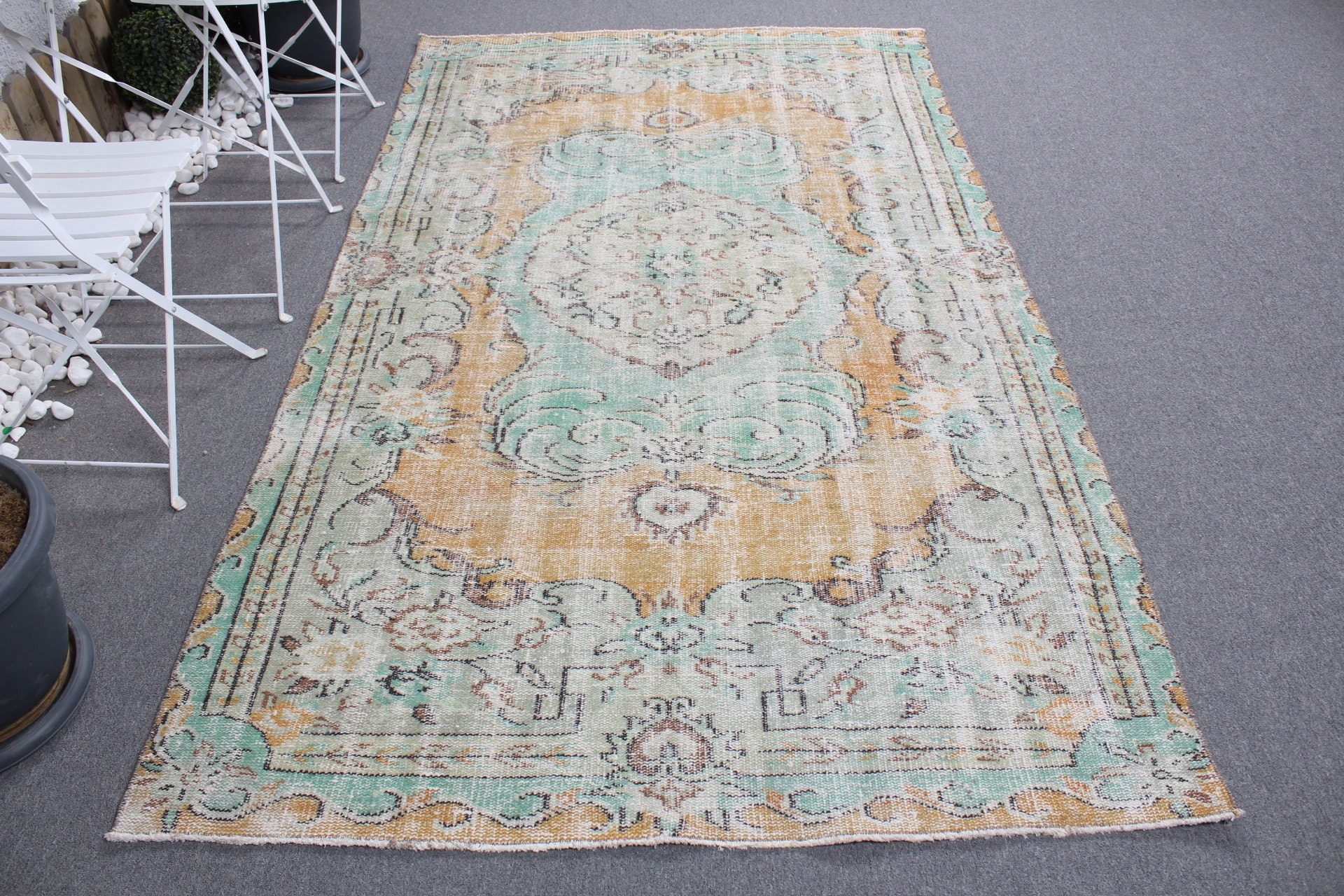 Living Room Rugs, Green Bedroom Rug, Turkish Rug, Oushak Rugs, 4.9x8.5 ft Large Rugs, Floor Rug, Dining Room Rug, Boho Rugs, Vintage Rug