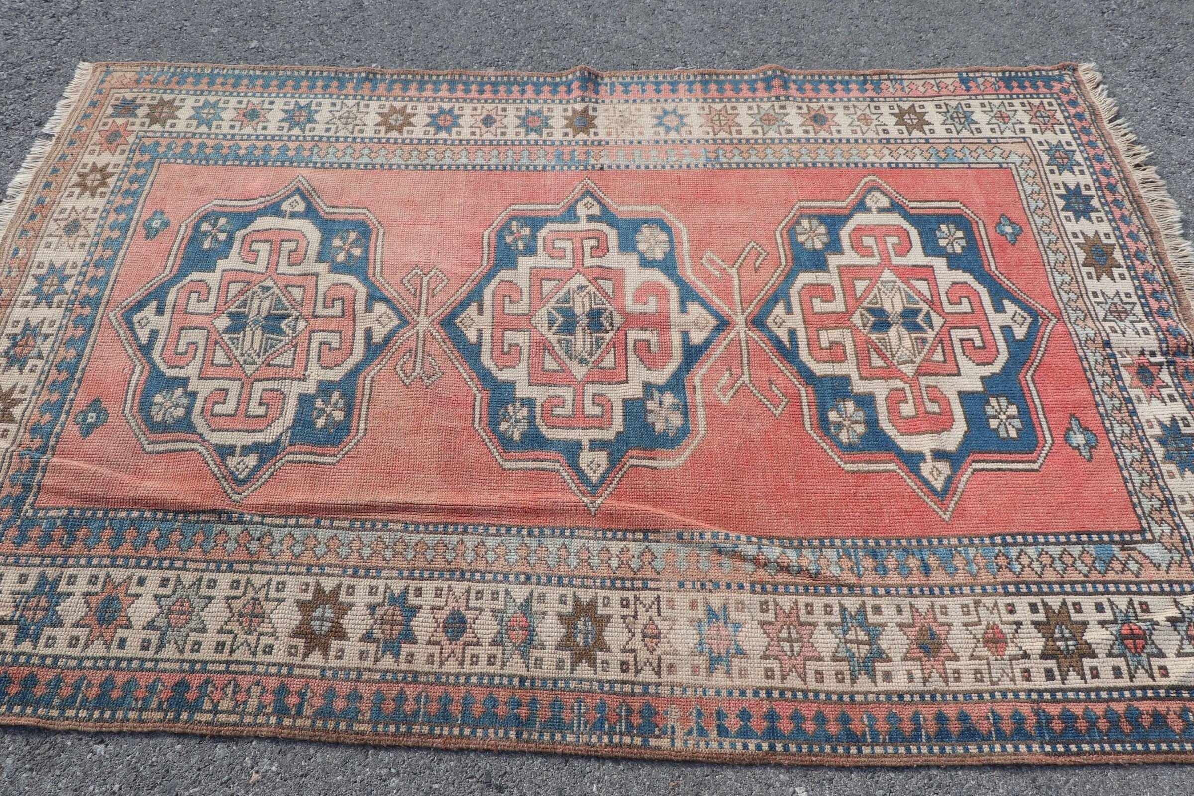 Antique Rug, Blue Floor Rug, 5x7.2 ft Area Rugs, Bedroom Rug, Rugs for Living Room, Turkish Rugs, Vintage Rug, Indoor Rugs