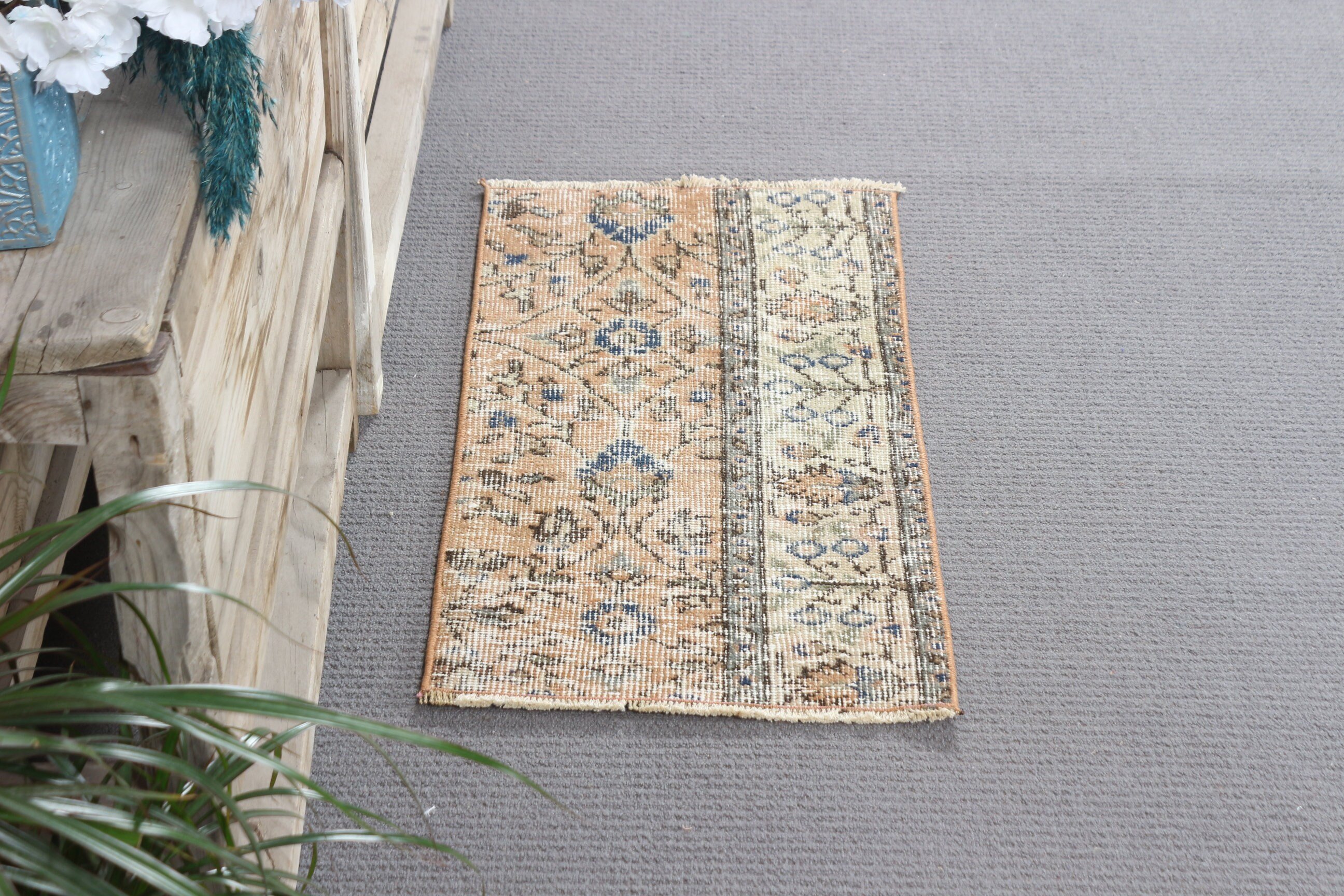 Turkish Rugs, Vintage Rug, Wool Rug, Entry Rugs, 1.3x2.5 ft Small Rug, Floor Rugs, Rugs for Wall Hanging, Nursery Rugs, Brown Bedroom Rug