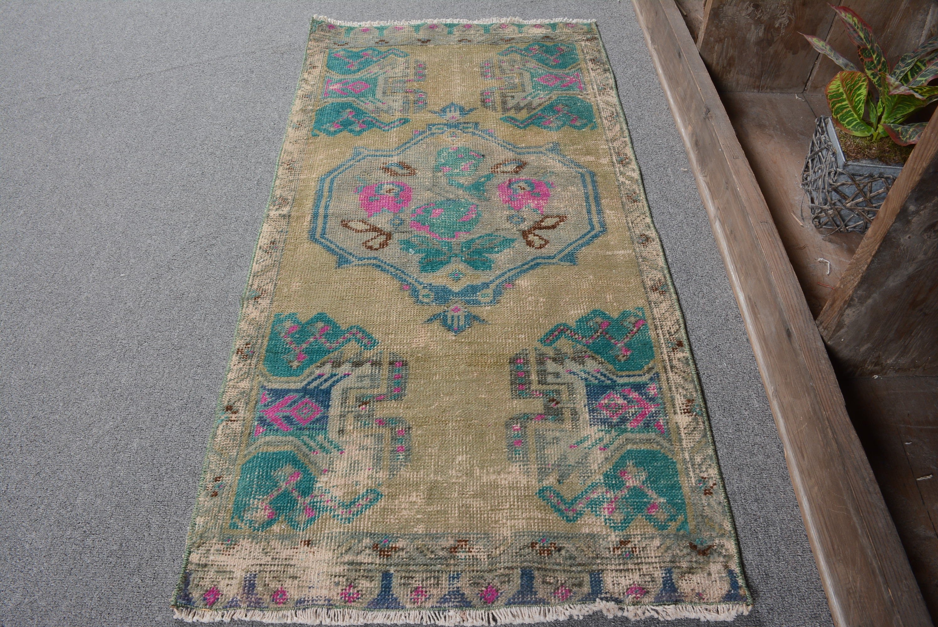 1.7x3.4 ft Küçük Halı, Kahverengi Oushak Halı, Türk Halıları, Boho Halıları, Vintage Halı, Fas Halıları, Duvara Asılı Halılar, Araba Paspas Halısı, Yer Halısı