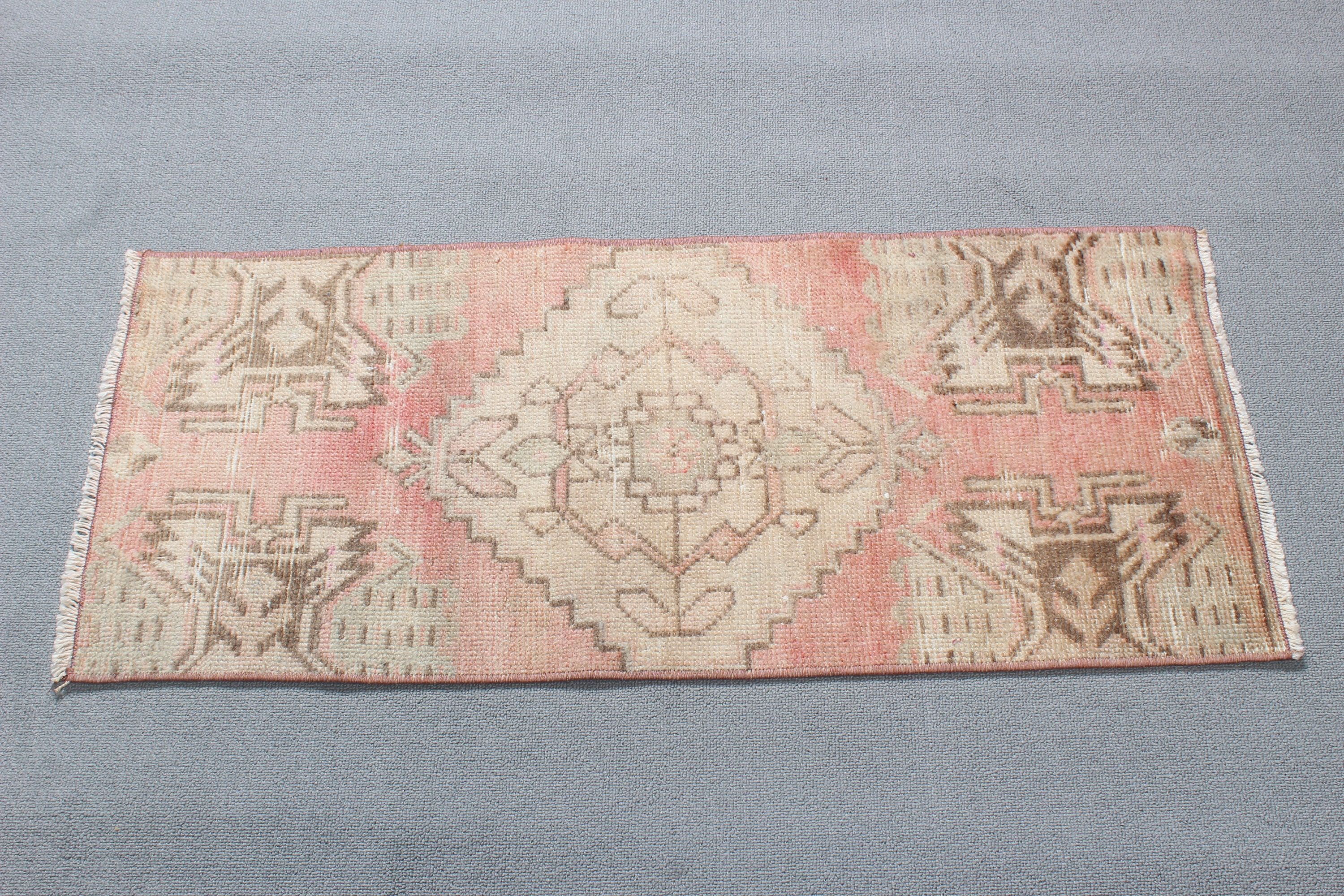 Küçük Alan Halıları, Türk Halısı, 1,3x3,1 ft Küçük Halılar, Giriş Halıları, Banyo Halısı, Vintage Halı, Mutfak Halısı, Antika Halı, Pembe Nötr Halılar