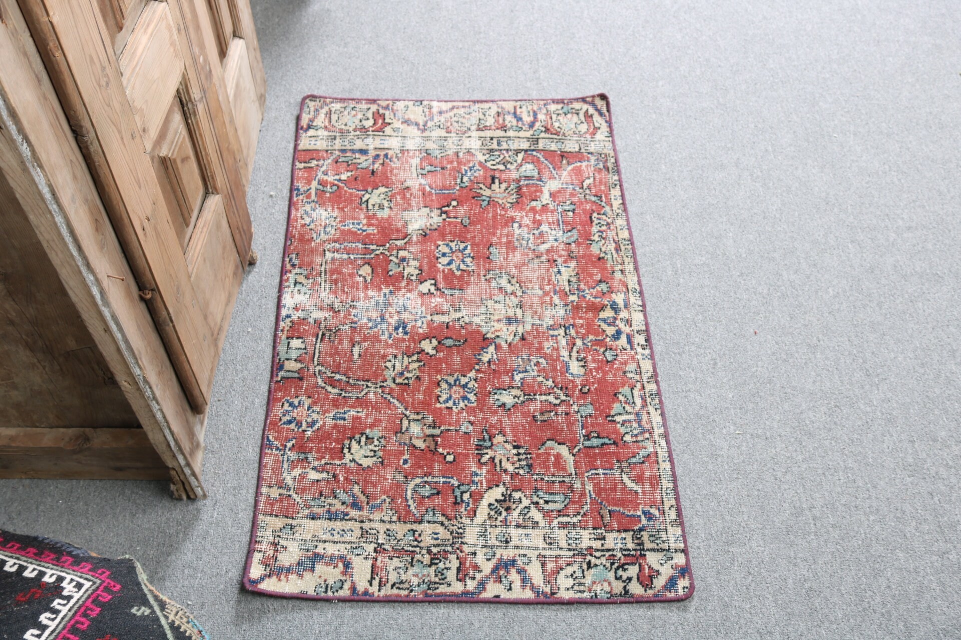 Türk Halıları, Kırmızı Ev Dekorasyonu Halısı, Küçük Boho Halıları, Küçük Alan Halıları, Vintage Halılar, 2x3.3 ft Küçük Halı, El Dokuma Halı