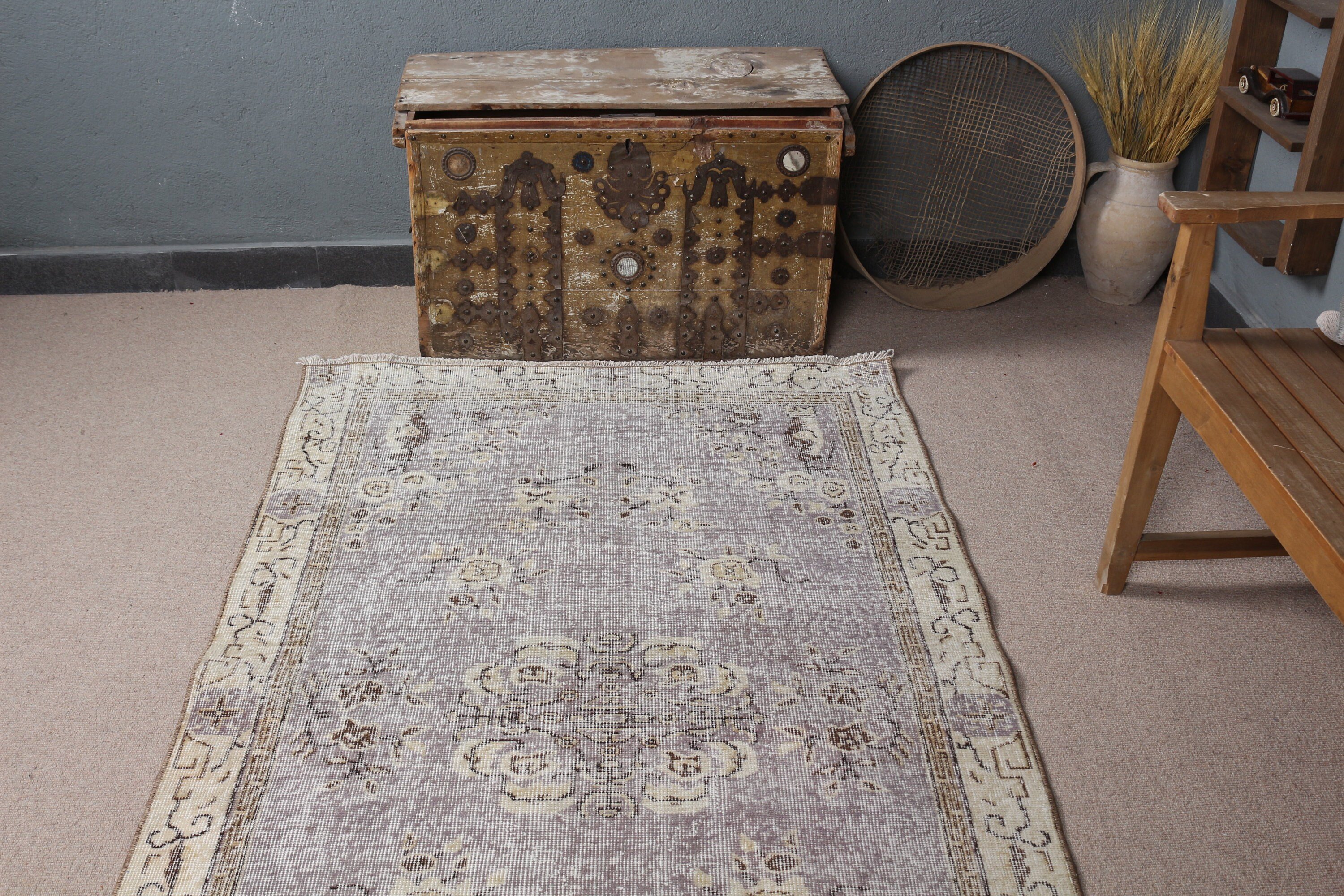 Living Room Rug, Anatolian Rug, Turkish Rugs, Floor Rug, Gray Moroccan Rug, 3.8x6.7 ft Area Rug, Distressed Rugs, Vintage Rug