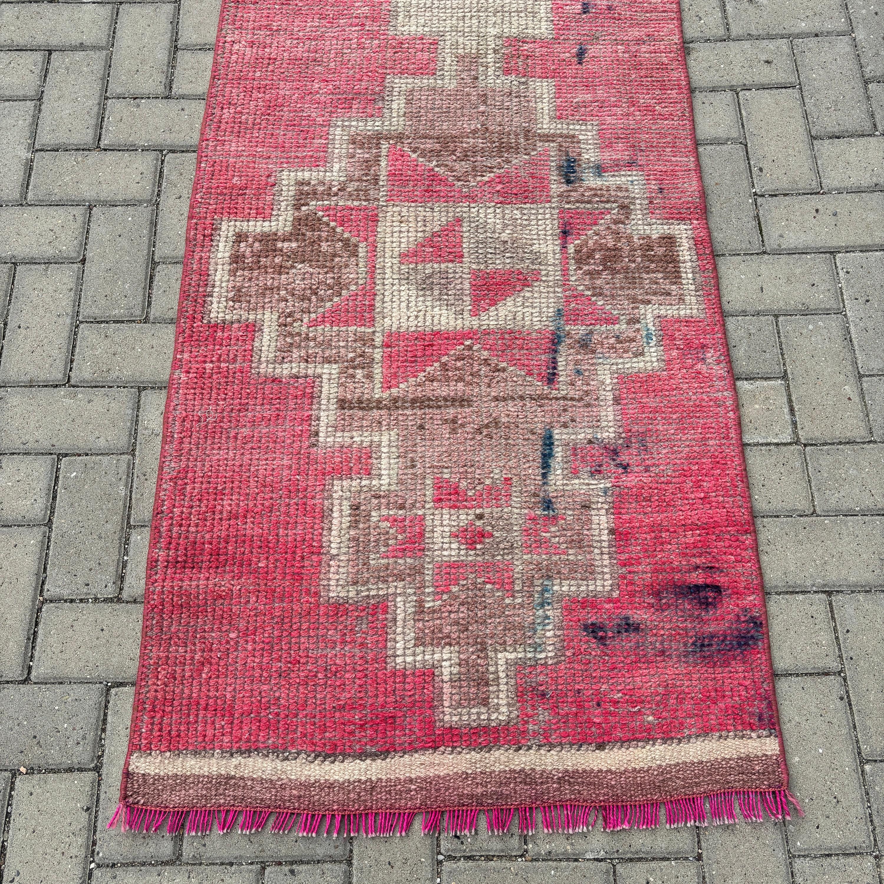 Long Runner Rugs, Turkish Rug, Antique Rugs, Vintage Rugs, Corridor Rug, 2.6x10 ft Runner Rugs, Oushak Rug, Modern Rug, Pink Oriental Rug