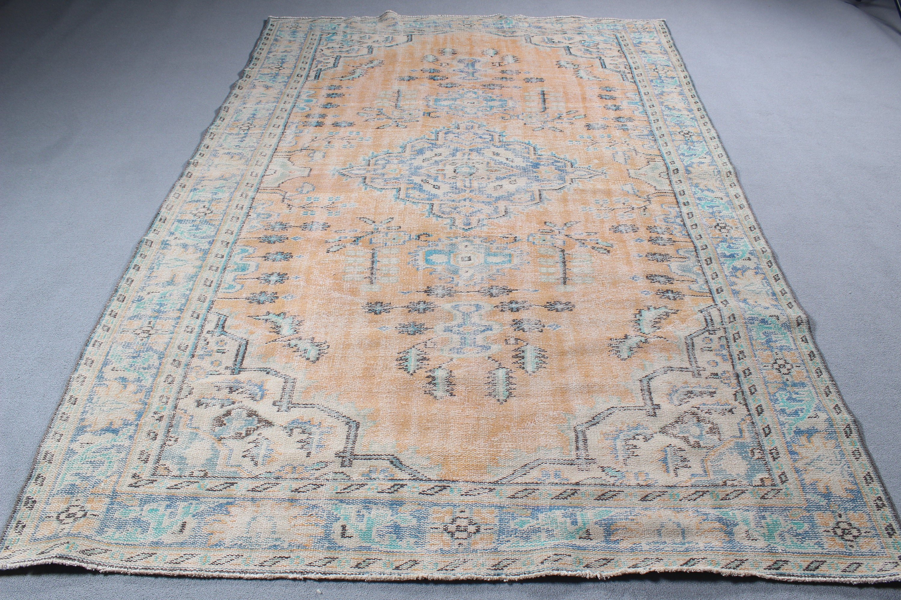 Vintage Halılar, Büyük Oushak Halıları, Yer Halısı, 6,5x9,7 ft Büyük Halı, Antika Halılar, Turuncu Lüks Halılar, Türk Halısı, Yatak Odası Halıları, Modern Halılar