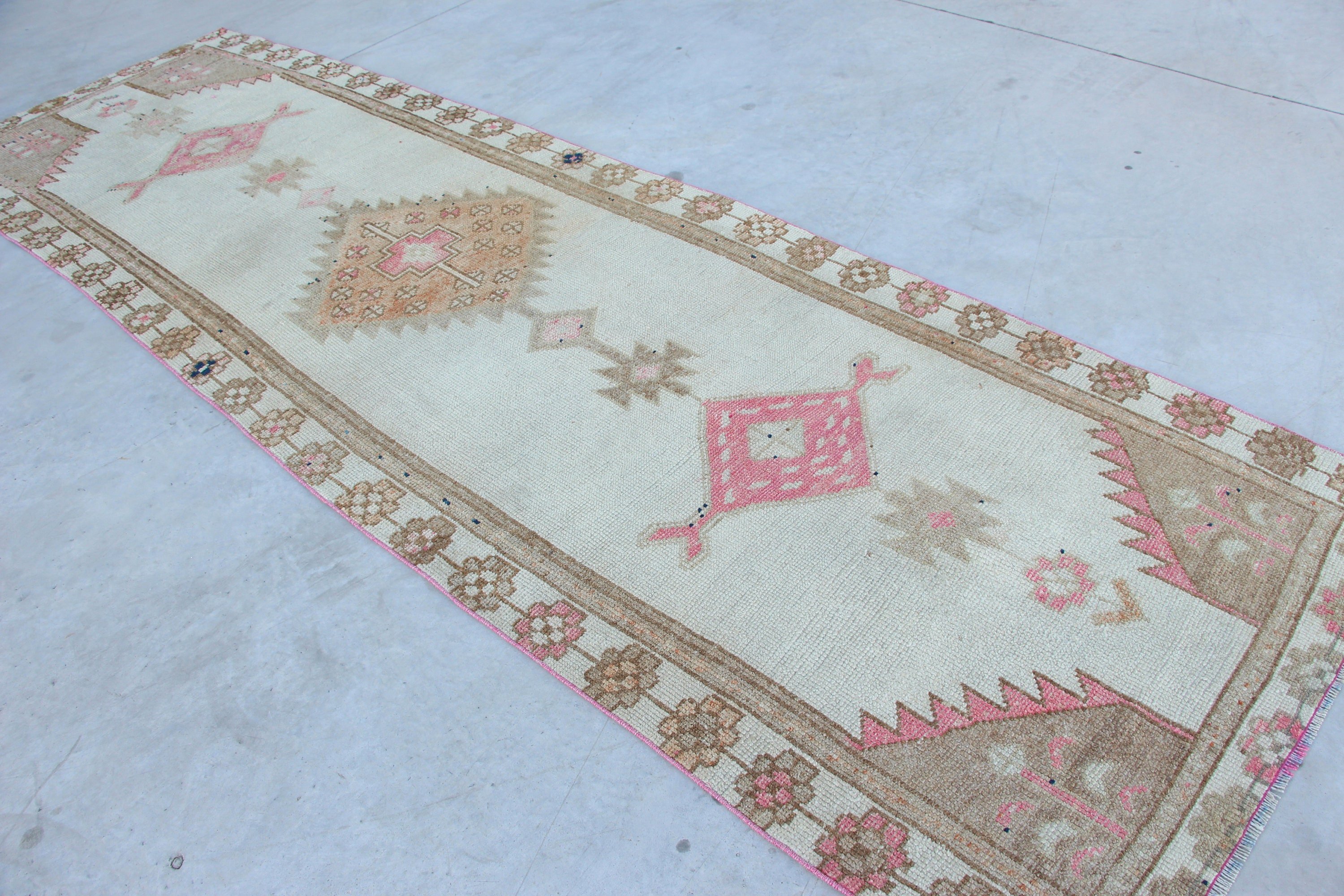 Beige  3.7x12.3 ft Runner Rug, Oriental Rug, Hallway Rug, Moroccan Rug, Vintage Rug, Turkish Rug, Cute Rugs, Rugs for Runner