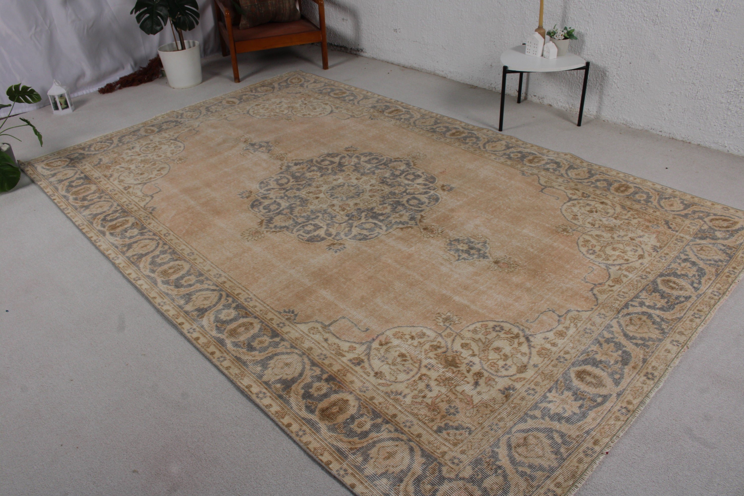 Vintage Dekor Halı, Bej Boho Halı, Büyük Vintage Halı, Vintage Halı, Havalı Halı, Türk Halıları, 6.7x10.2 ft Büyük Halı, Salon Halısı, Antika Halılar