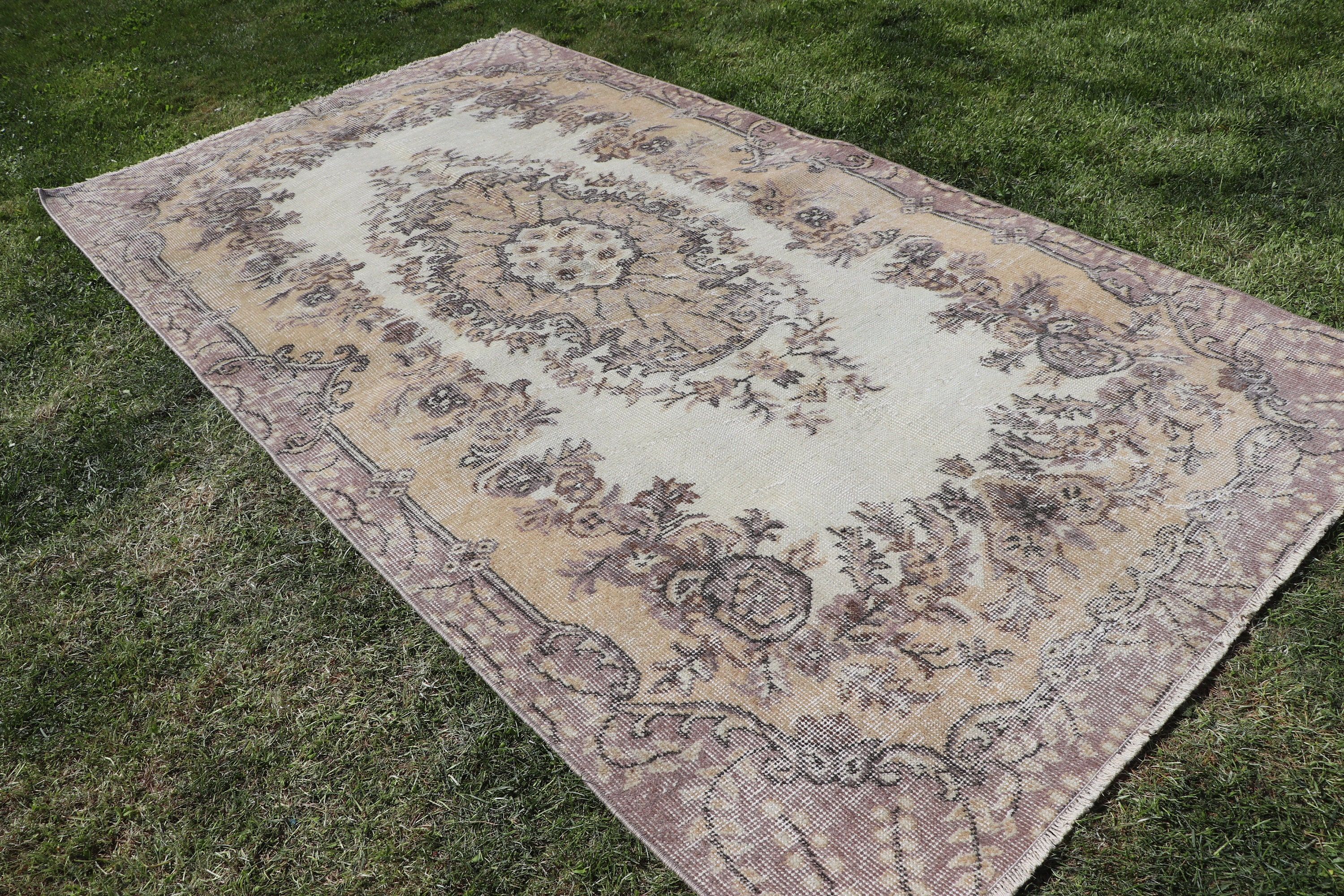 Oushak Bölge Halıları, Türk Halısı, Fas Halıları, Yatak Odası Halıları, Boho Halıları, Vintage Halılar, Yatak Odası Halısı, 3,8x7 ft Alan Halıları, Bej Lüks Halı