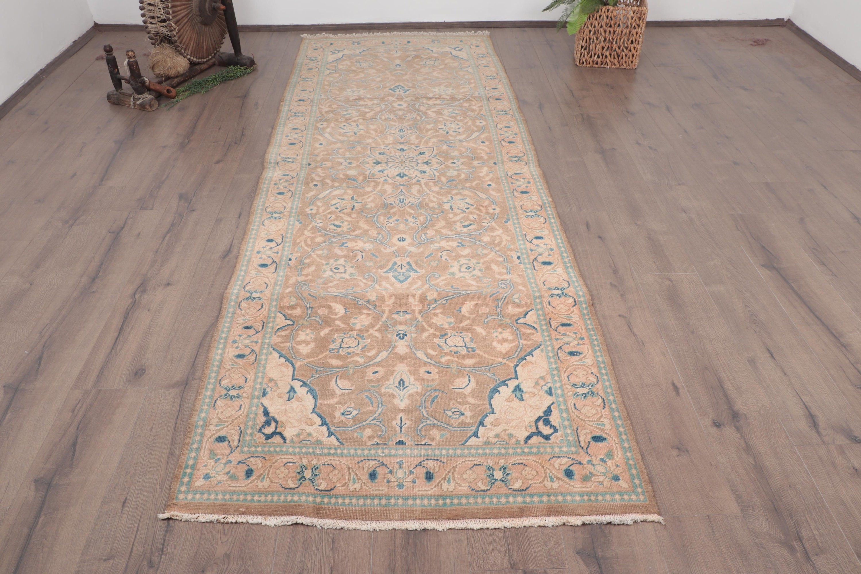 Beni Ourain Runner Halıları, Türk Halısı, Vintage Halı, Yün Halı, Merdiven Halıları, Bej Oushak Halıları, 3.4x10.1 ft Runner Halısı, Anadolu Halıları