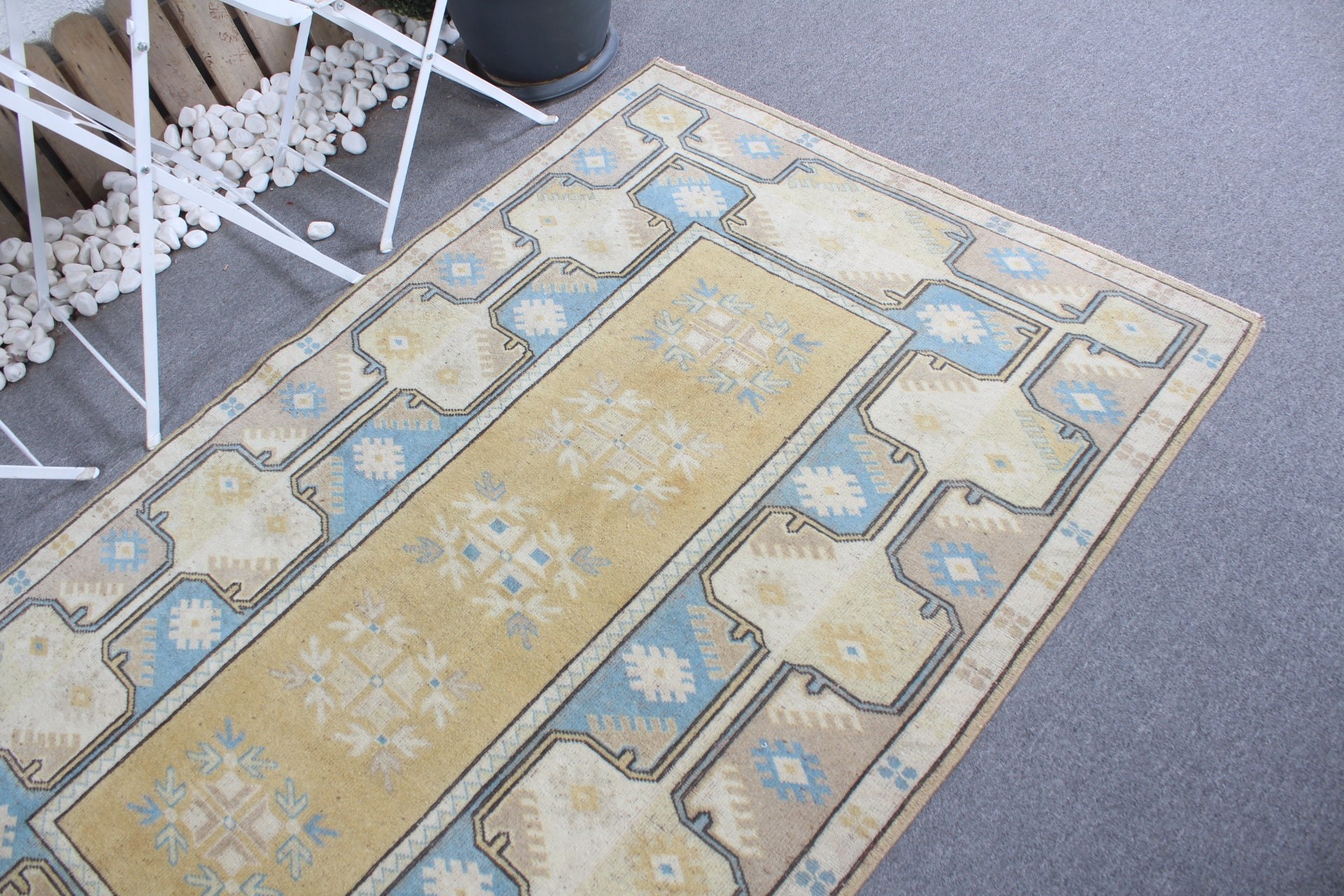 Vintage Rug, Living Room Rug, Art Rug, Home Decor Rug, Dining Room Rug, Oushak Rugs, Turkish Rug, Yellow  4x6.4 ft Area Rug