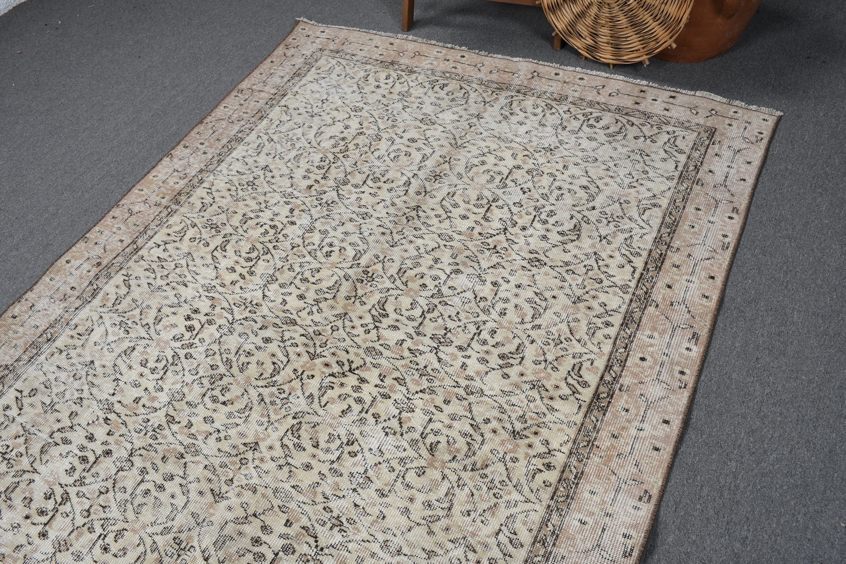 Yatak Odası Halıları, Bej 5x8.2 ft Büyük Halı, Vintage Halı, Türk Halısı, Havalı Halı, Yatak Odası Halısı, Yün Halısı, Oturma Odası Halısı