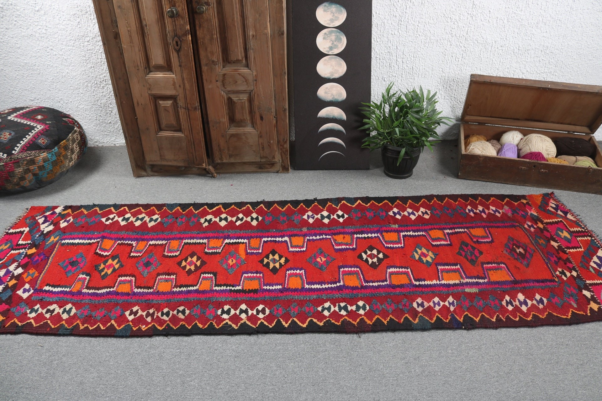 Vintage Halı, Türk Halıları, Mutfak Halıları, El Dokuma Halıları, Vintage Runner Halısı, Mor Boho Halısı, Yer Halısı, 2.8x8.9 ft Runner Halısı, Lüks Halılar