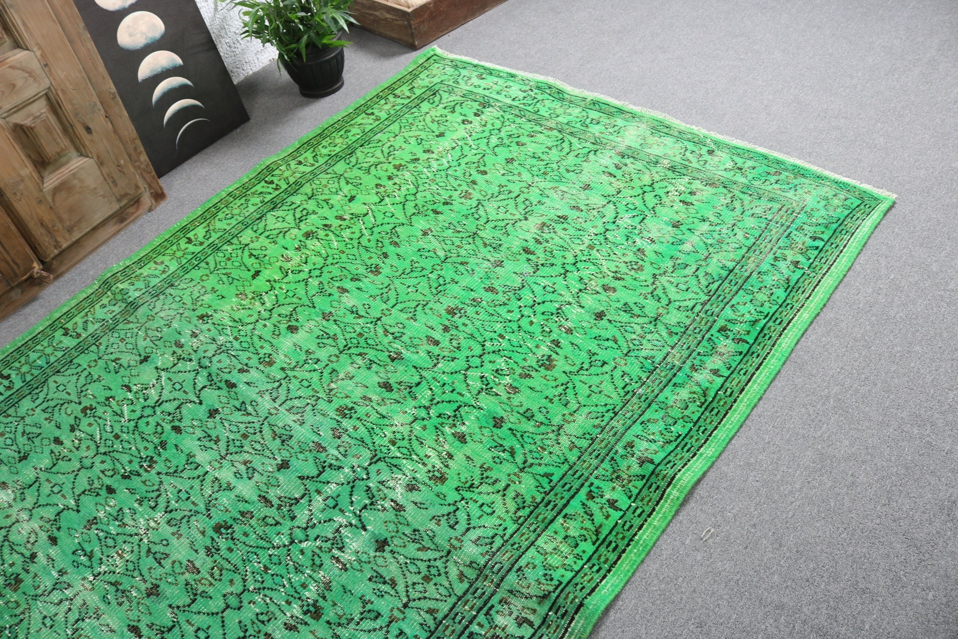 5.2x9 ft Large Rugs, Bedroom Rugs, Turkish Rugs, Vintage Rugs, Green Kitchen Rug, Handwoven Rugs, Flatweave Rugs, Living Room Rug