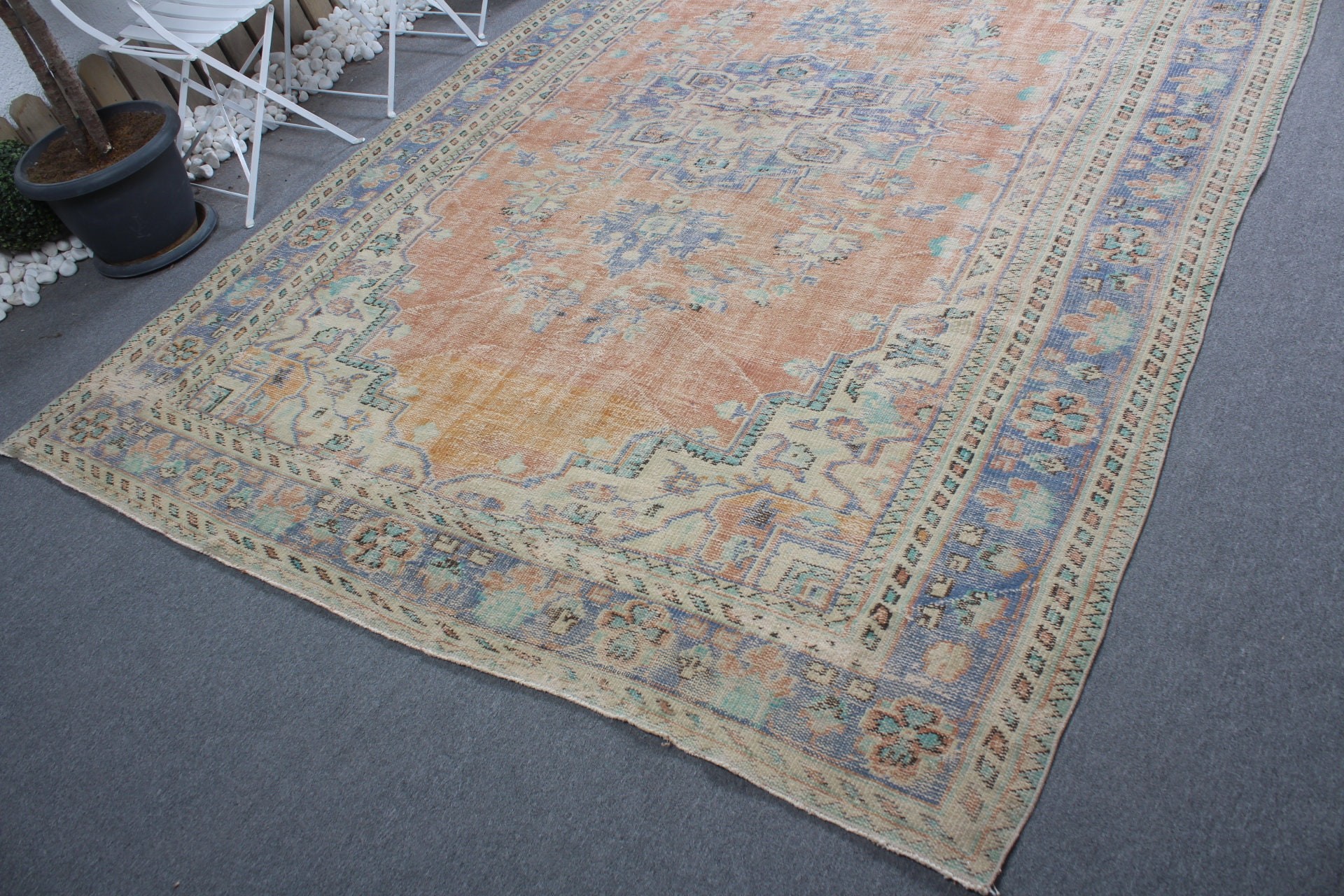 Salon Rugs, Oushak Rug, Vintage Rugs, Orange  7x10.5 ft Oversize Rug, Office Rug, Oriental Rugs, Saloon Rugs, Turkish Rug