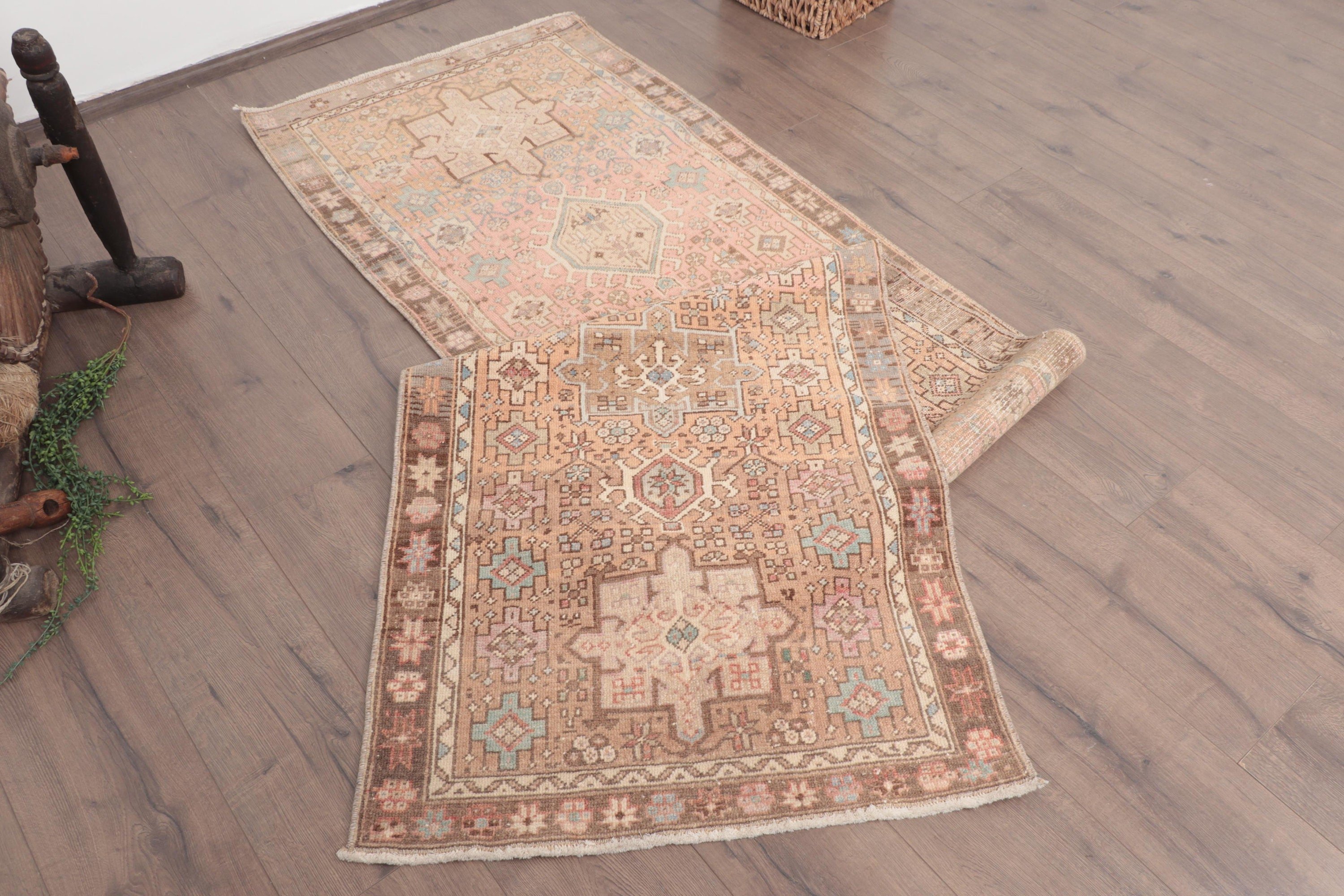 Vintage Halı, 2.6x9.5 ft Runner Halıları, Vintage Runner Halıları, Etnik Halı, Bej İfade Halıları, Türk Halıları, Mutfak Halısı, Nötr Halı