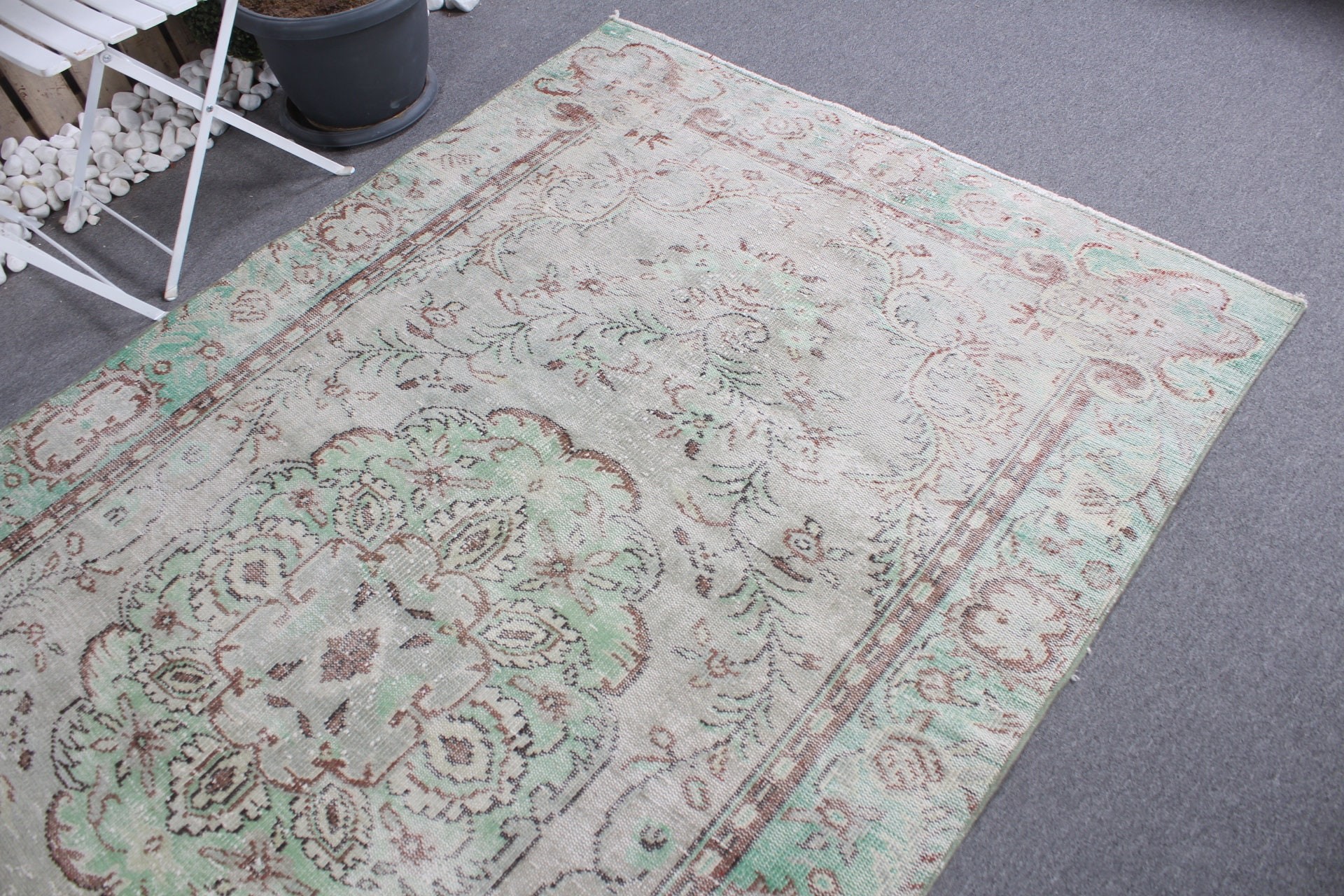 Kitchen Rugs, Dorm Rug, Bedroom Rug, Vintage Rug, 5x8.9 ft Large Rug, Living Room Rug, Turkish Rugs, Green Home Decor Rug