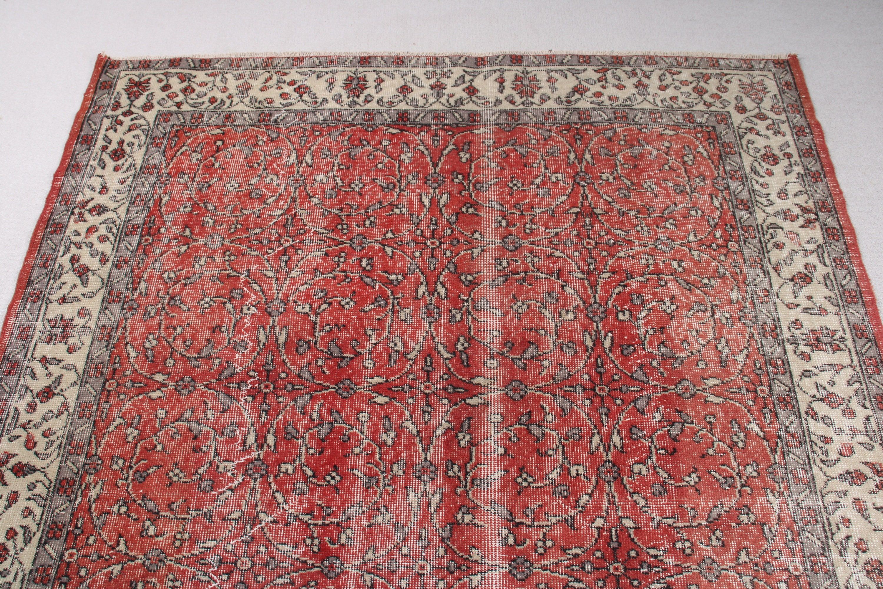 Kırmızı Mutfak Halısı, Antika Halı, 5.4x8.9 ft Büyük Halılar, Oturma Odası Halısı, Vintage Halılar, Türk Halıları, Büyük Vintage Halı, El Dokuma Halı