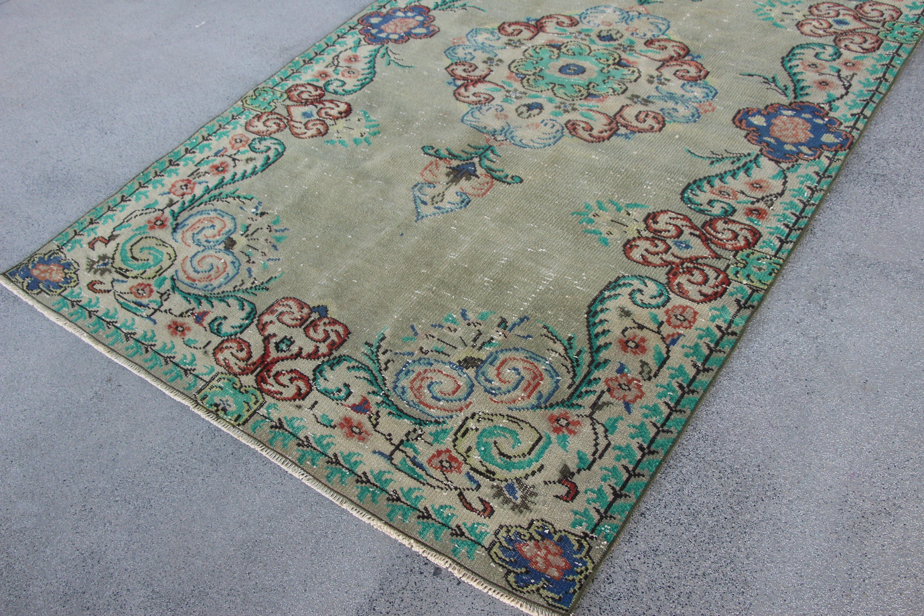 Dining Room Rugs, Anatolian Rug, Rugs for Bedroom, Turkish Rug, Vintage Rugs, Green  4.7x8.4 ft Area Rug, Moroccan Rug