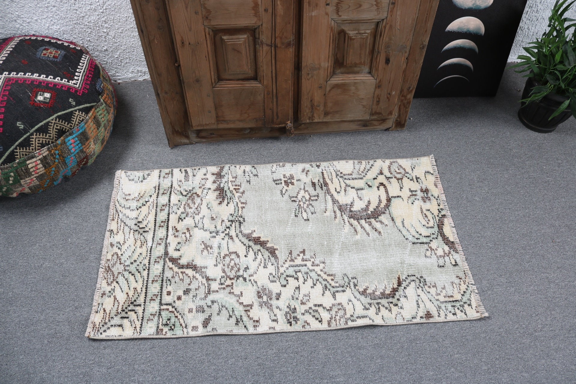 Türk Halısı, Mutfak Halısı, Yatak Odası Halıları, Antika Halı, Vintage Halılar, Yeşil 2x3.5 ft Küçük Halı, Duvara Asılı Halılar, Organik Halılar