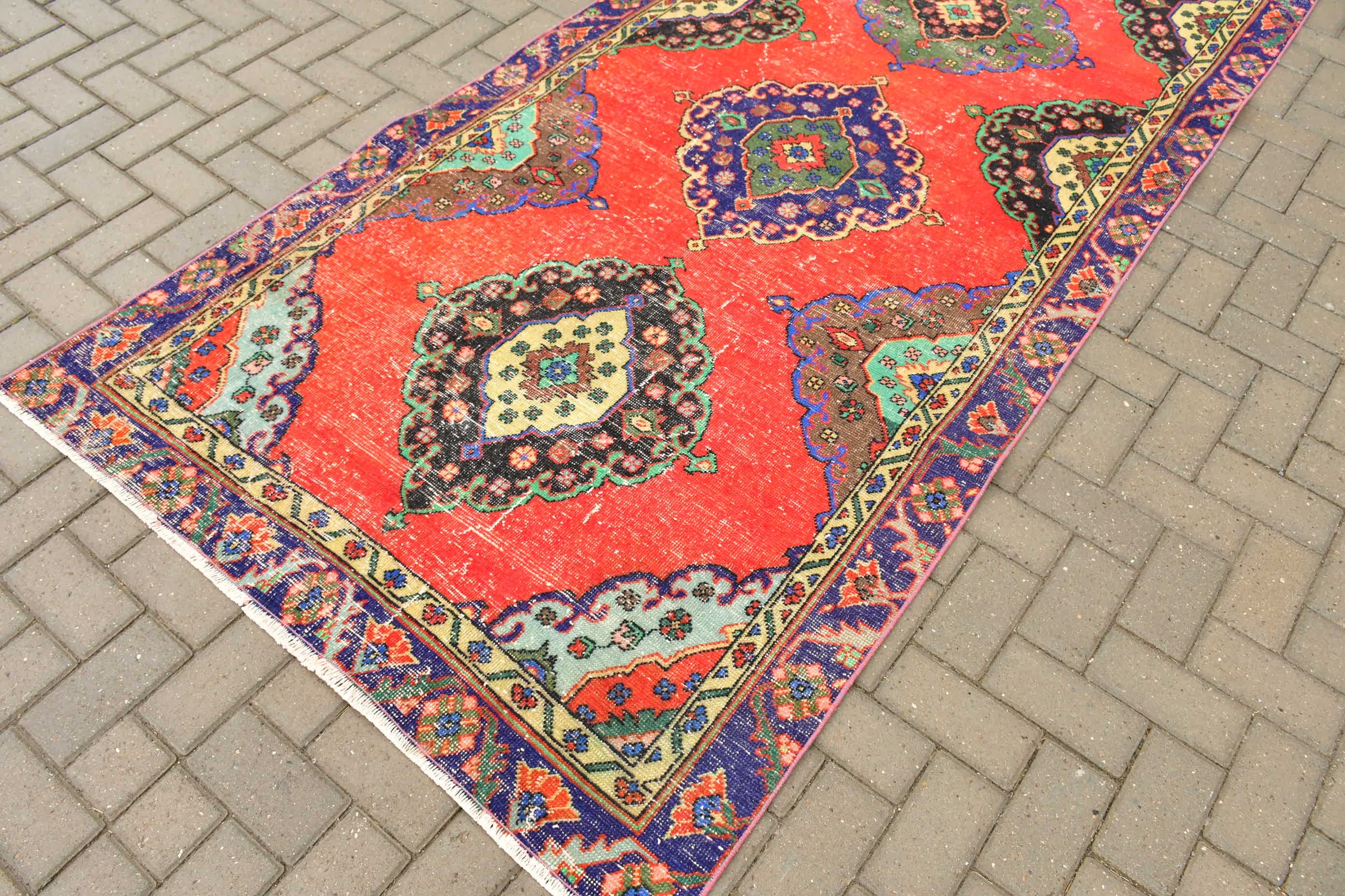 Cool Rugs, Corridor Rugs, Vintage Rug, Antique Rug, Turkish Rug, Rugs for Corridor, Red Bedroom Rugs, 4.3x12.4 ft Runner Rug, Kitchen Rug