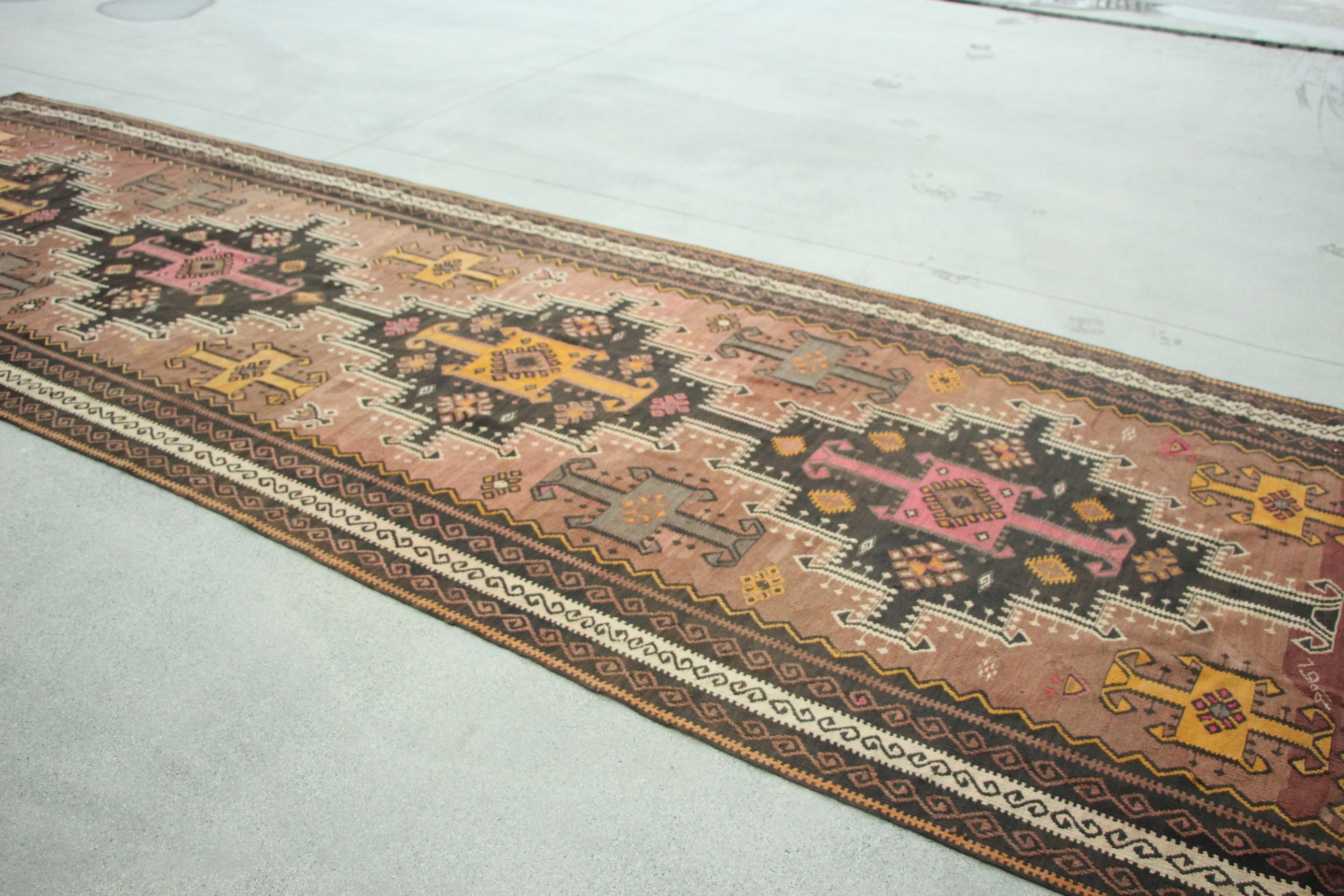 Vintage Halılar, Kahverengi Ev Dekorasyonu Halıları, Türk Halıları, Kilim, Koridor Halısı, Oryantal Halılar, 4.8x14.1 ft Yolluk Halısı, Mutfak Halıları