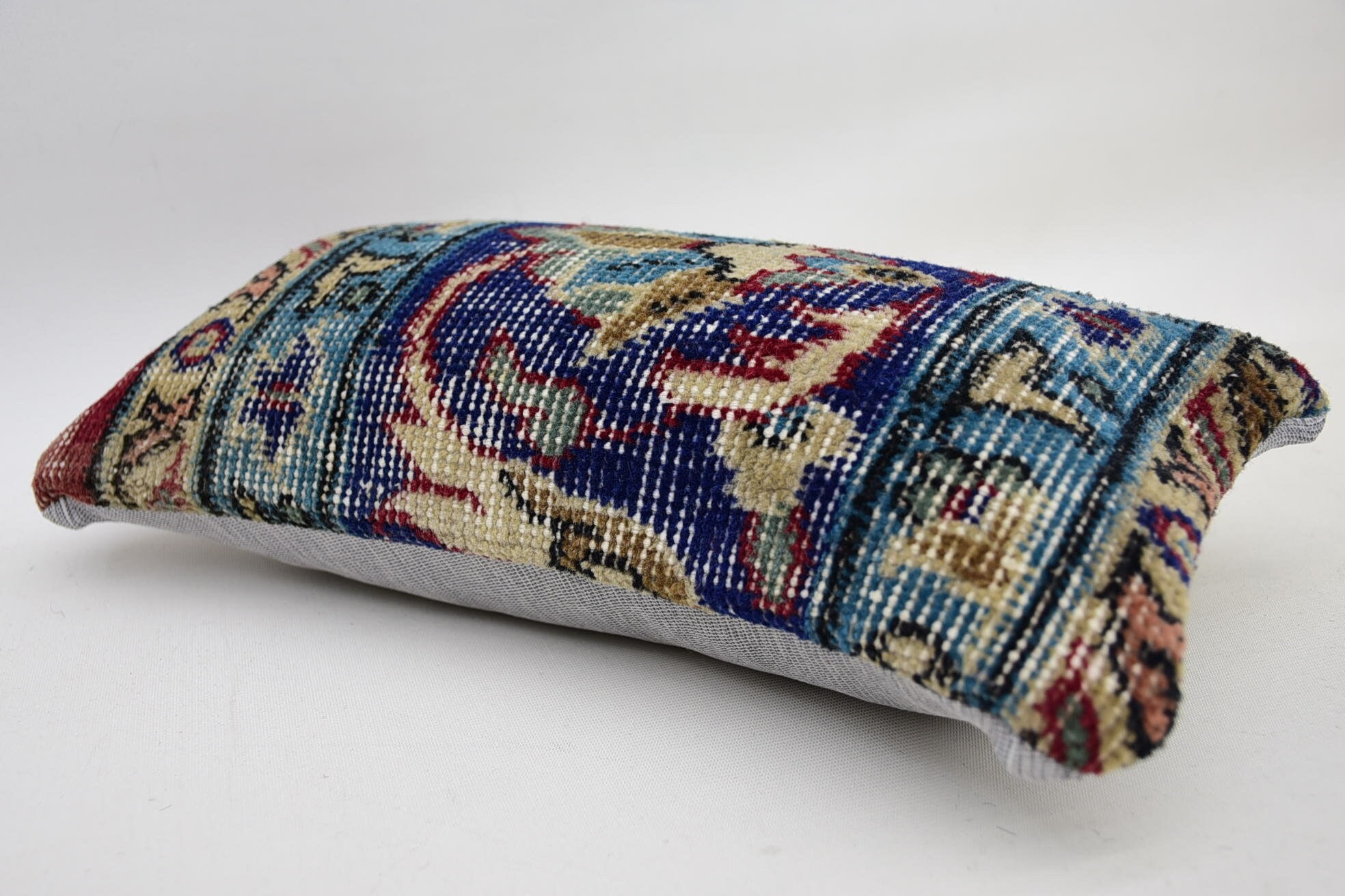 Pillow for Couch, Kilim Pillow, Turkish Rugs Cushion, Hippie Throw Pillow Case, Home Decor Pillow, 8"x16" Blue Pillow