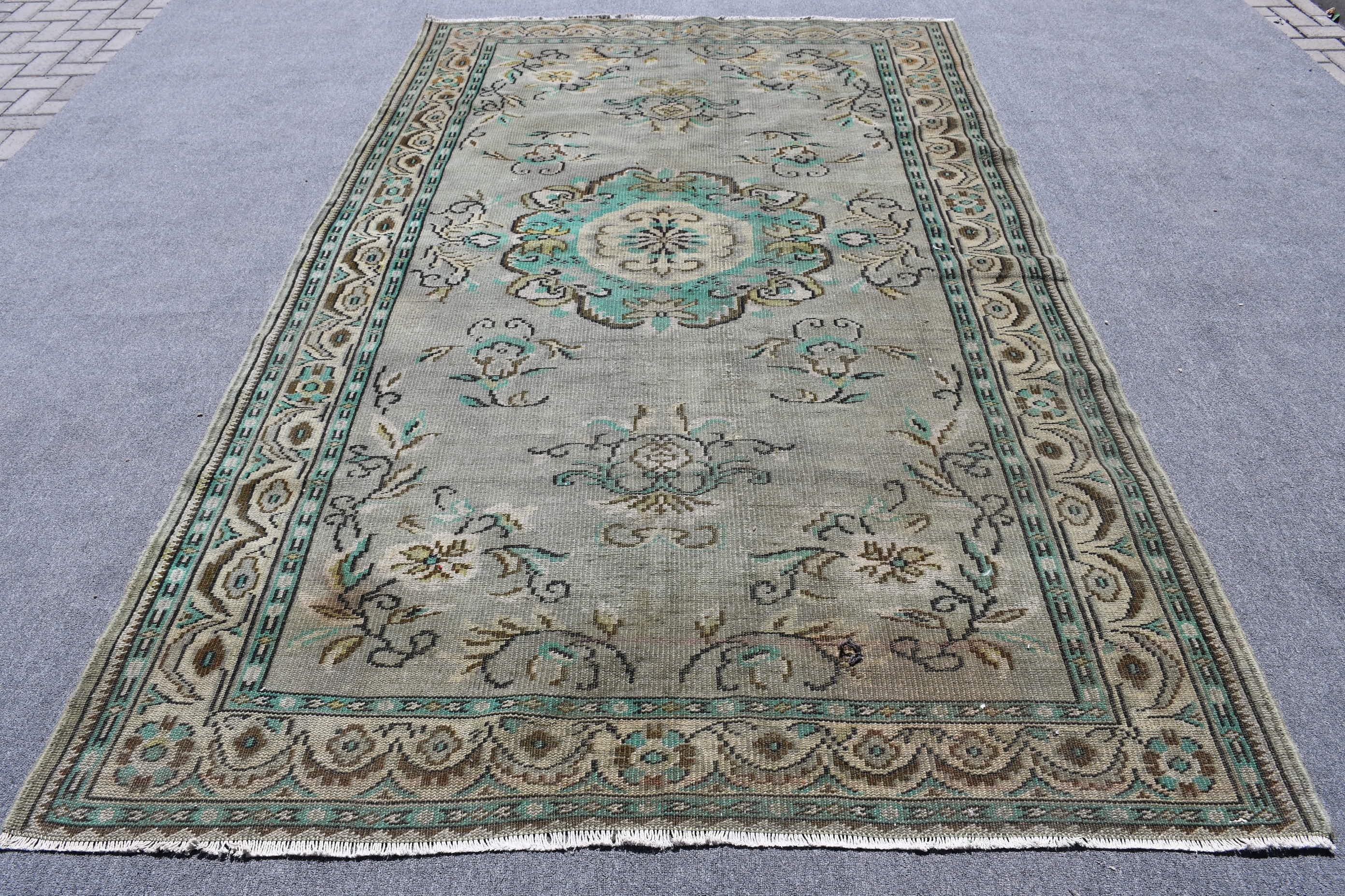 Floor Rug, Salon Rug, Anatolian Rug, Turkish Rugs, Vintage Rug, Rugs for Salon, Dining Room Rug, 6x9.6 ft Large Rugs, Green Anatolian Rug