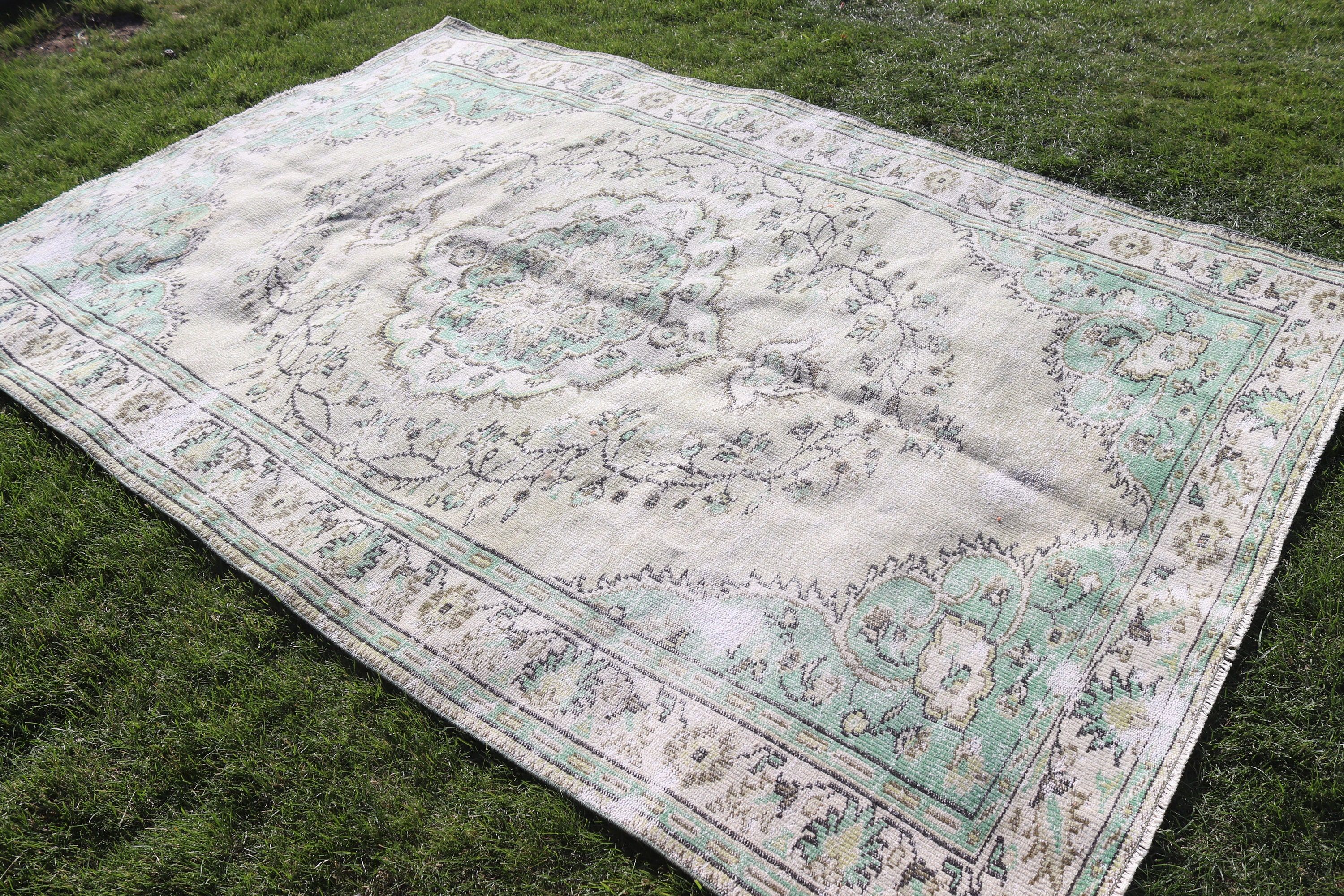 Türk Halıları, Aztek Halısı, Vintage Halı, Geometrik Halılar, 5,9x9,3 ft Büyük Halı, Büyük Boho Halısı, Yatak Odası Halıları, Bej Antika Halı, Anadolu Halıları