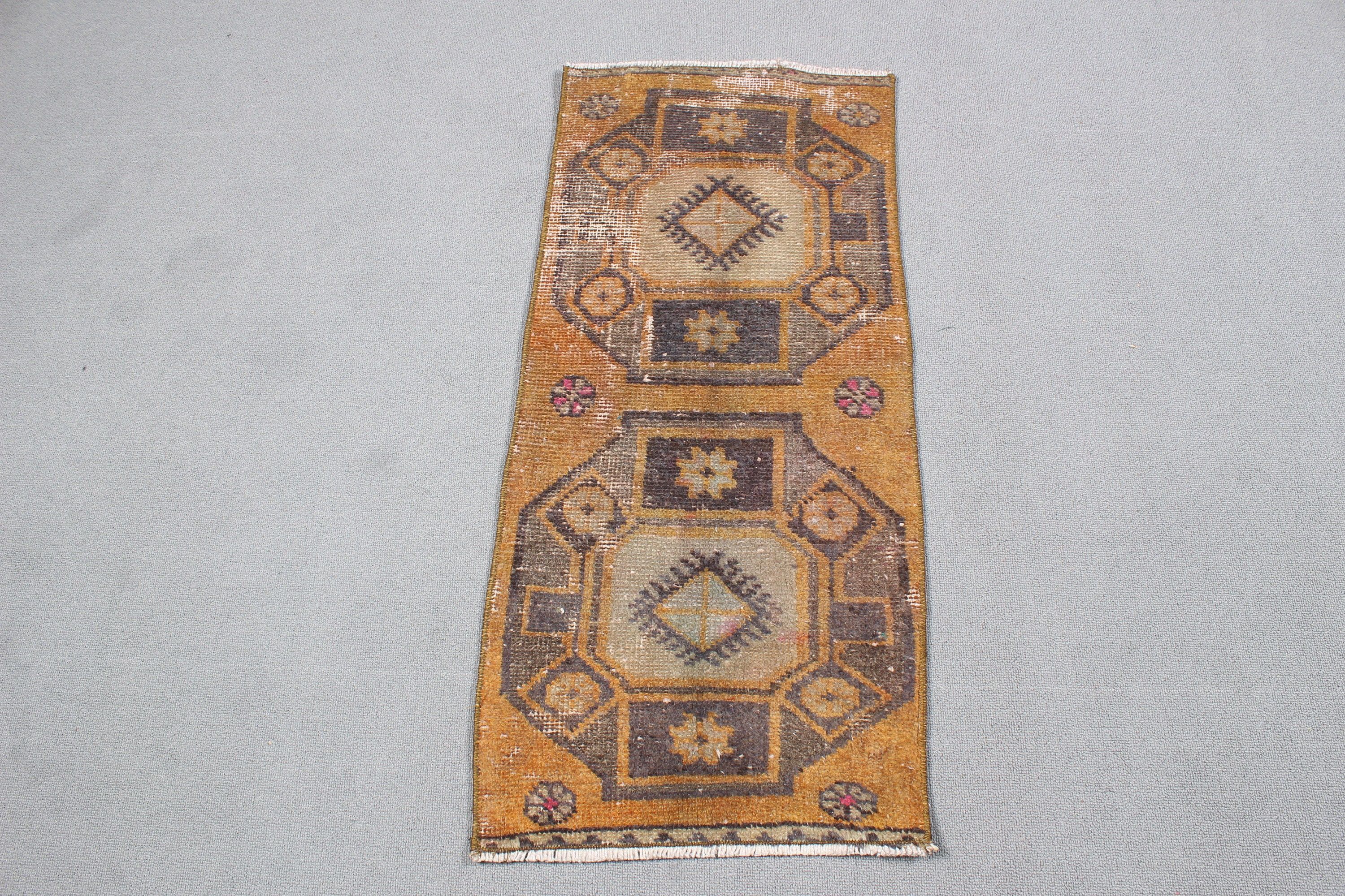 Yün Halılar, Kahverengi Oushak Halı, Kabile Halısı, Vintage Halı, 1,4x3,1 ft Küçük Halı, Türk Halıları, Duvara Asılı Halılar, Yatak Odası Halıları, Nötr Halılar