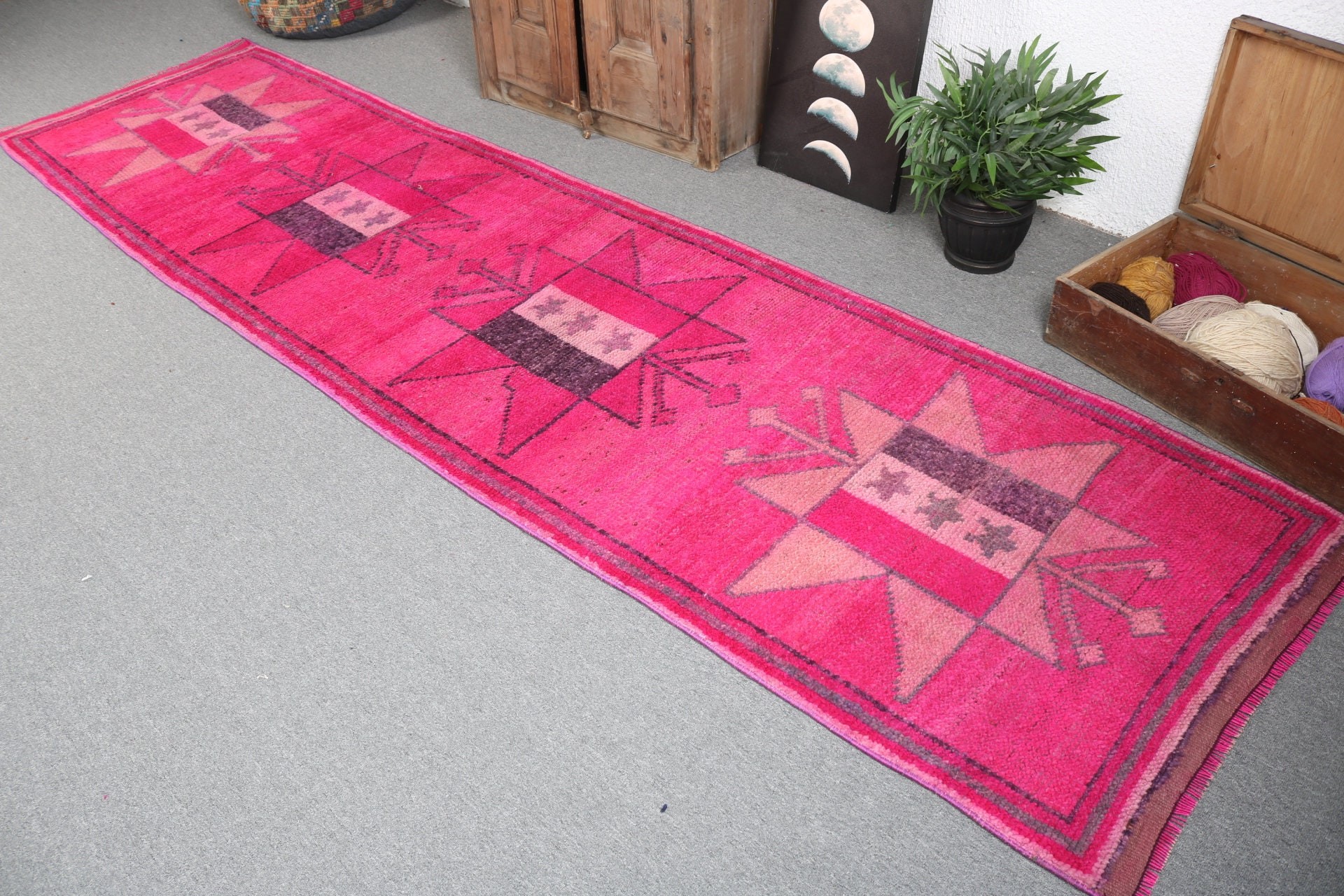 3x11.8 ft Runner Rug, Turkish Rugs, Pink Home Decor Rugs, Kitchen Rugs, Vintage Rug, Rugs for Stair, Vintage Runner Rugs