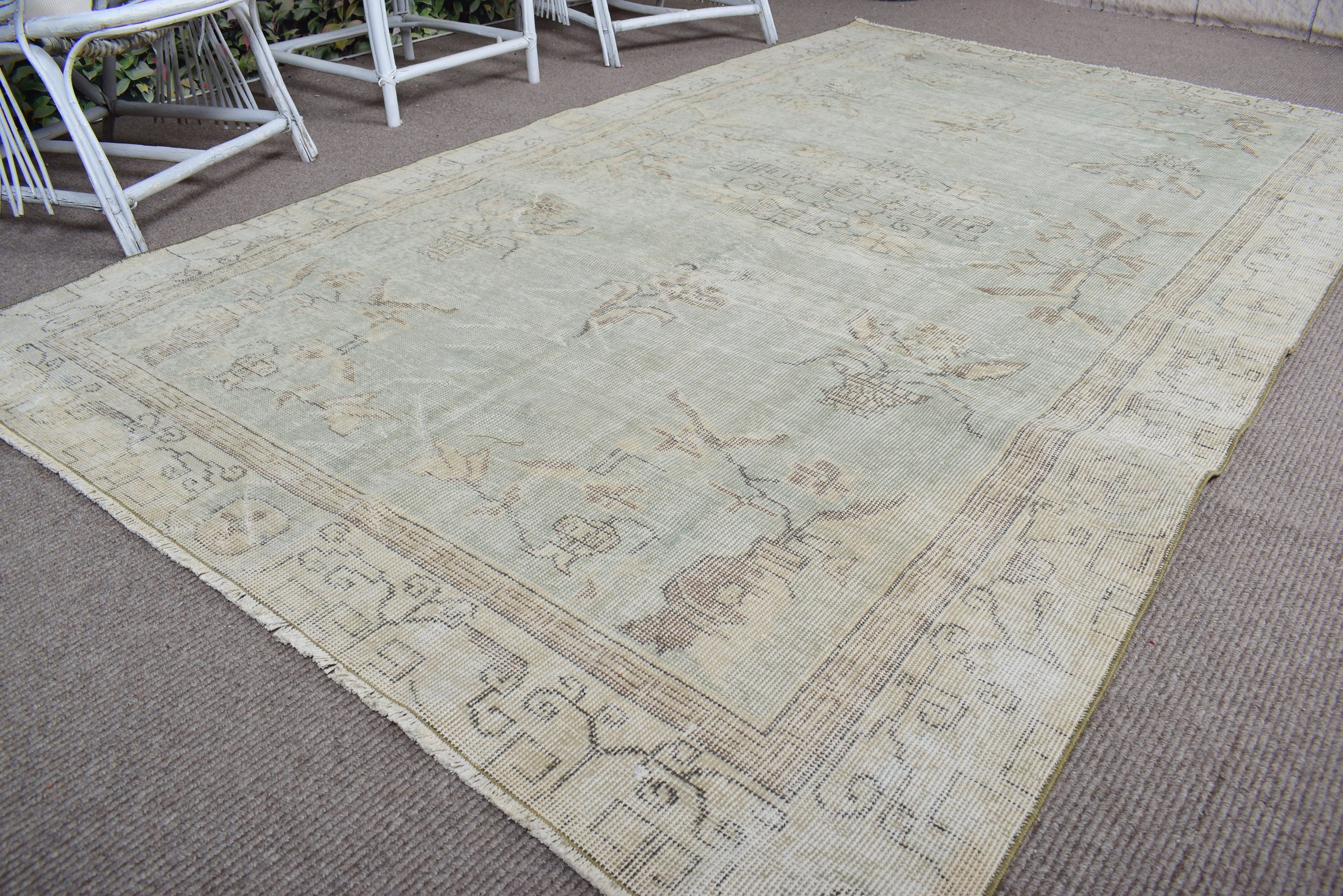 Oturma Odası Halıları, Büyük Boho Halısı, Türk Halıları, 5,3x8,9 ft Büyük Halılar, Vintage Halılar, Oryantal Halı, Oushak Halısı, Yeşil Geometrik Halılar