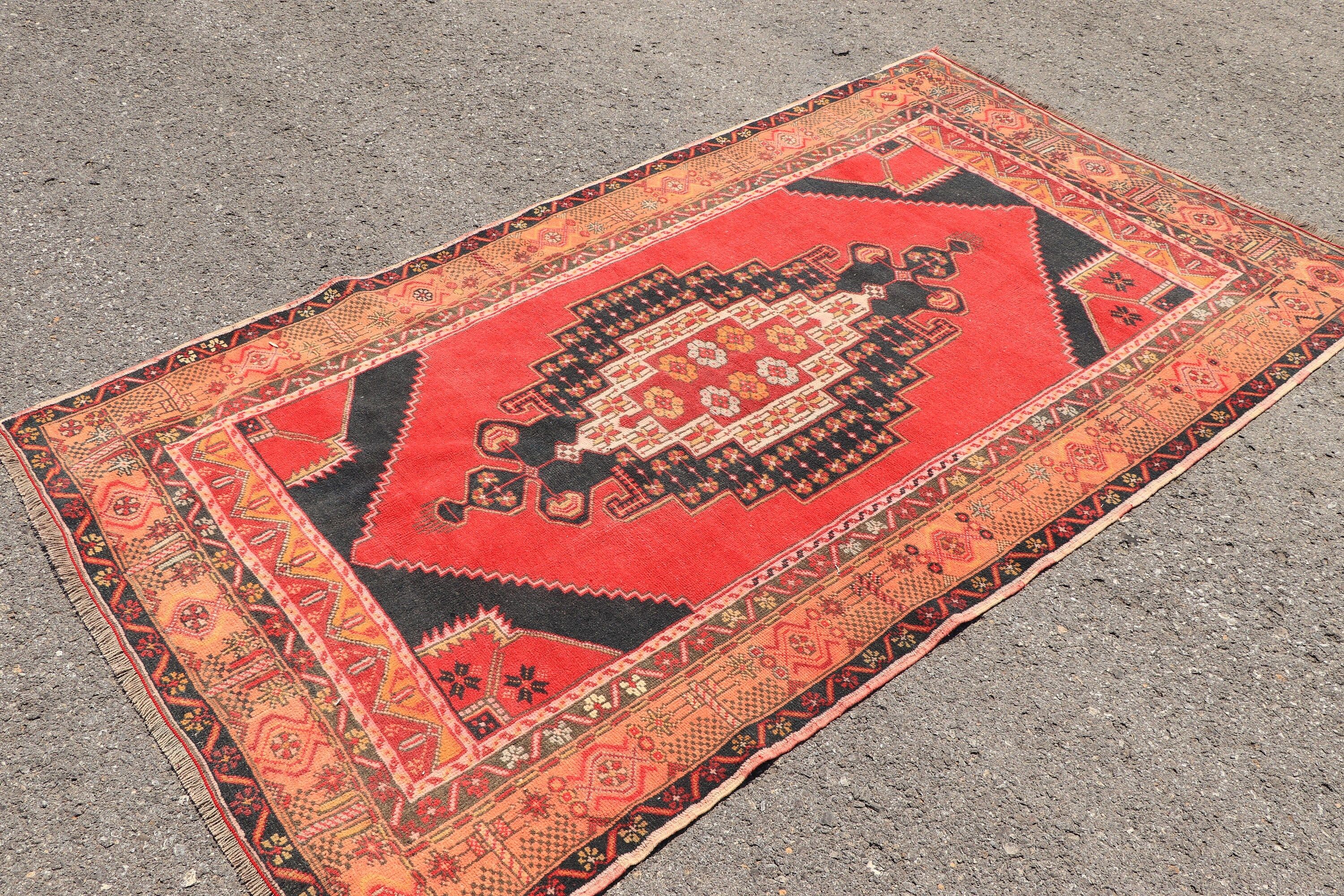 Vintage Rugs, Turkish Rug, Rugs for Floor, Living Room Rugs, Boho Rug, Bedroom Rug, Red Oriental Rug, Floor Rugs, 4.1x7.3 ft Area Rugs