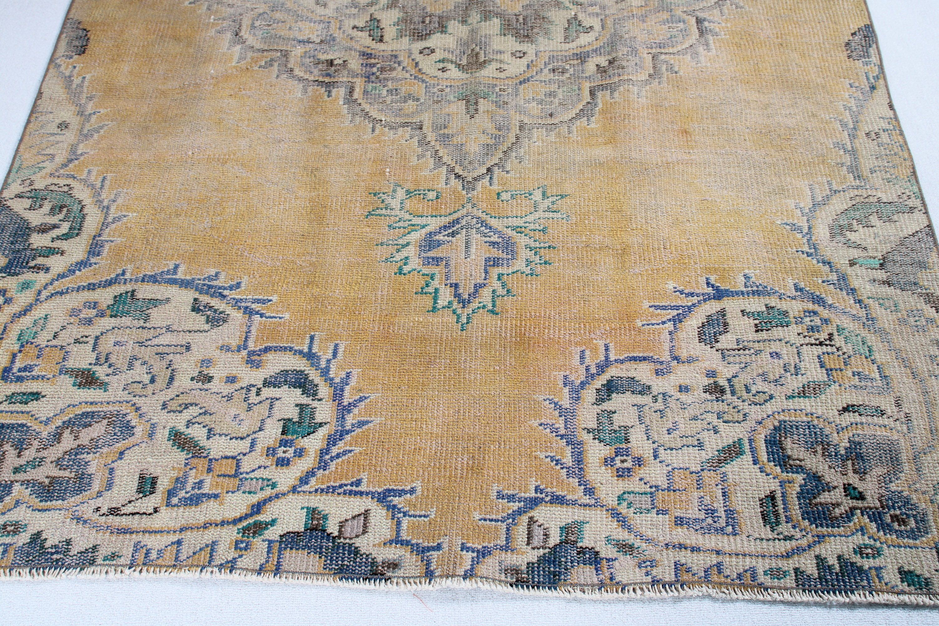 Flatweave Rug, Turkish Rugs, Exotic Rug, Oushak Area Rug, Vintage Rugs, Yellow Geometric Rug, Bedroom Rugs, Boho Rug, 4.9x7.3 ft Area Rugs