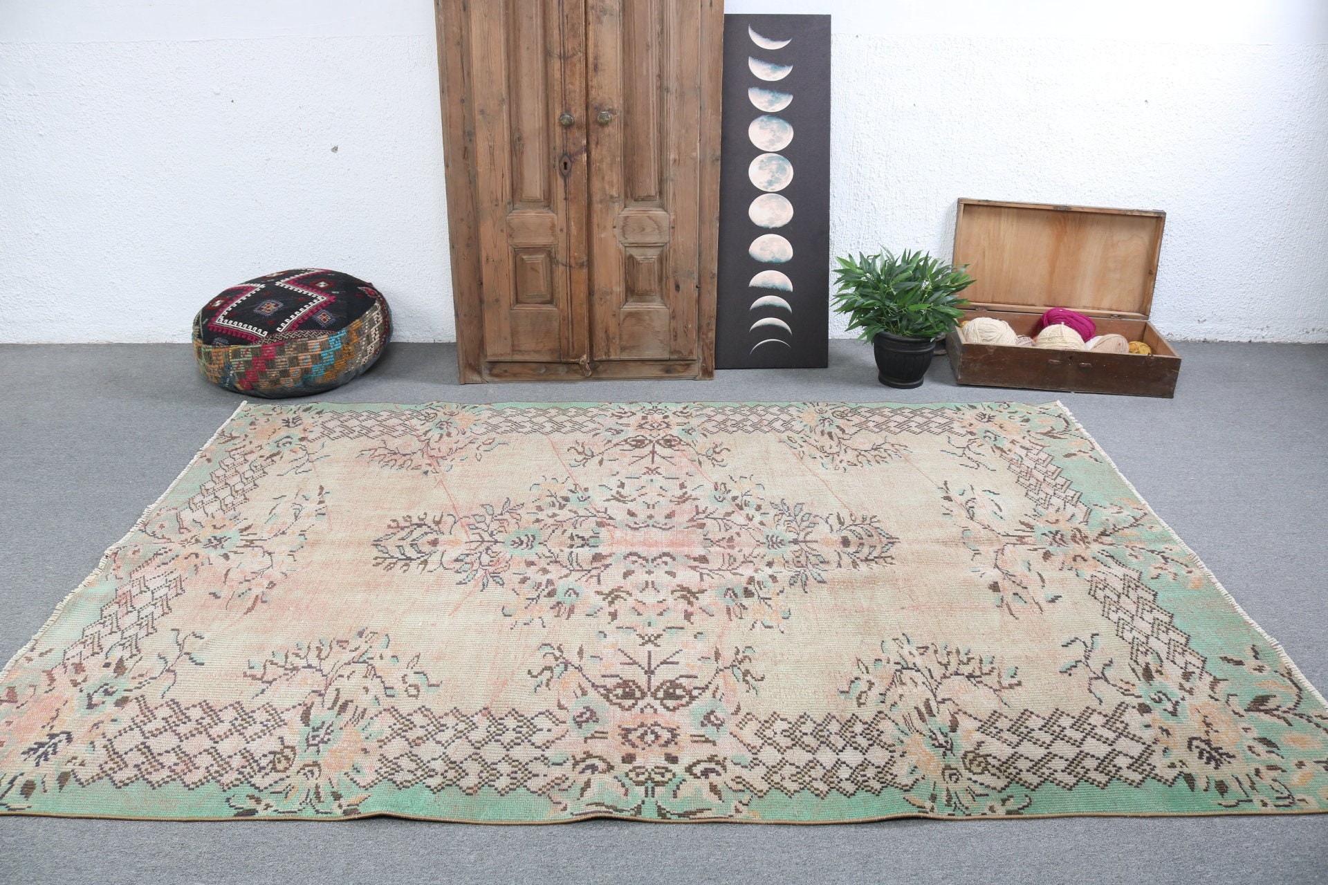 Oriental Rug, Large Boho Rug, Turkish Rugs, Rugs for Bedroom, Bedroom Rugs, Brown Kitchen Rug, 6.1x8.8 ft Large Rug, Vintage Rugs