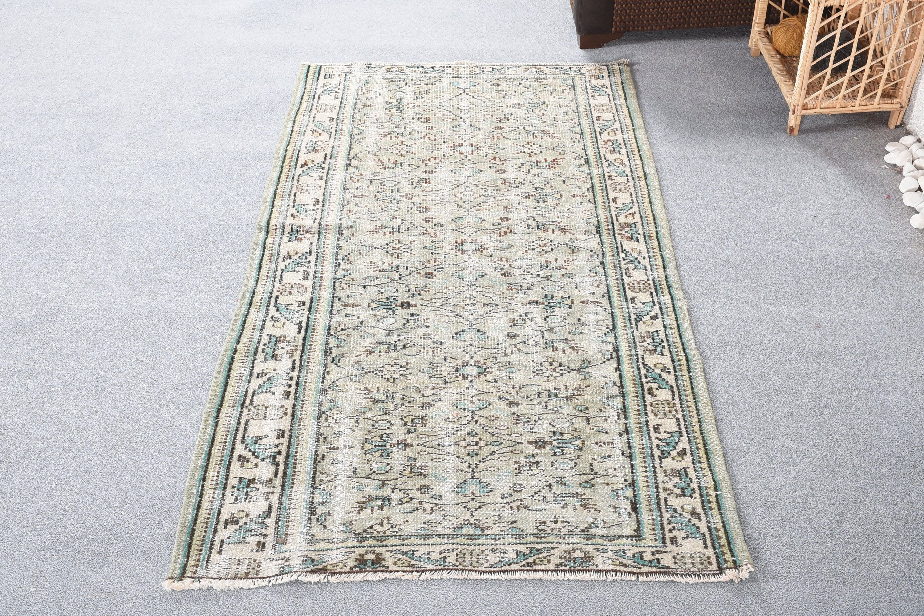 Nursery Rug, 3.3x6.3 ft Accent Rugs, Bedroom Rug, Old Rug, Vintage Rug, Green Kitchen Rug, Kitchen Rug, Anatolian Rugs, Turkish Rugs