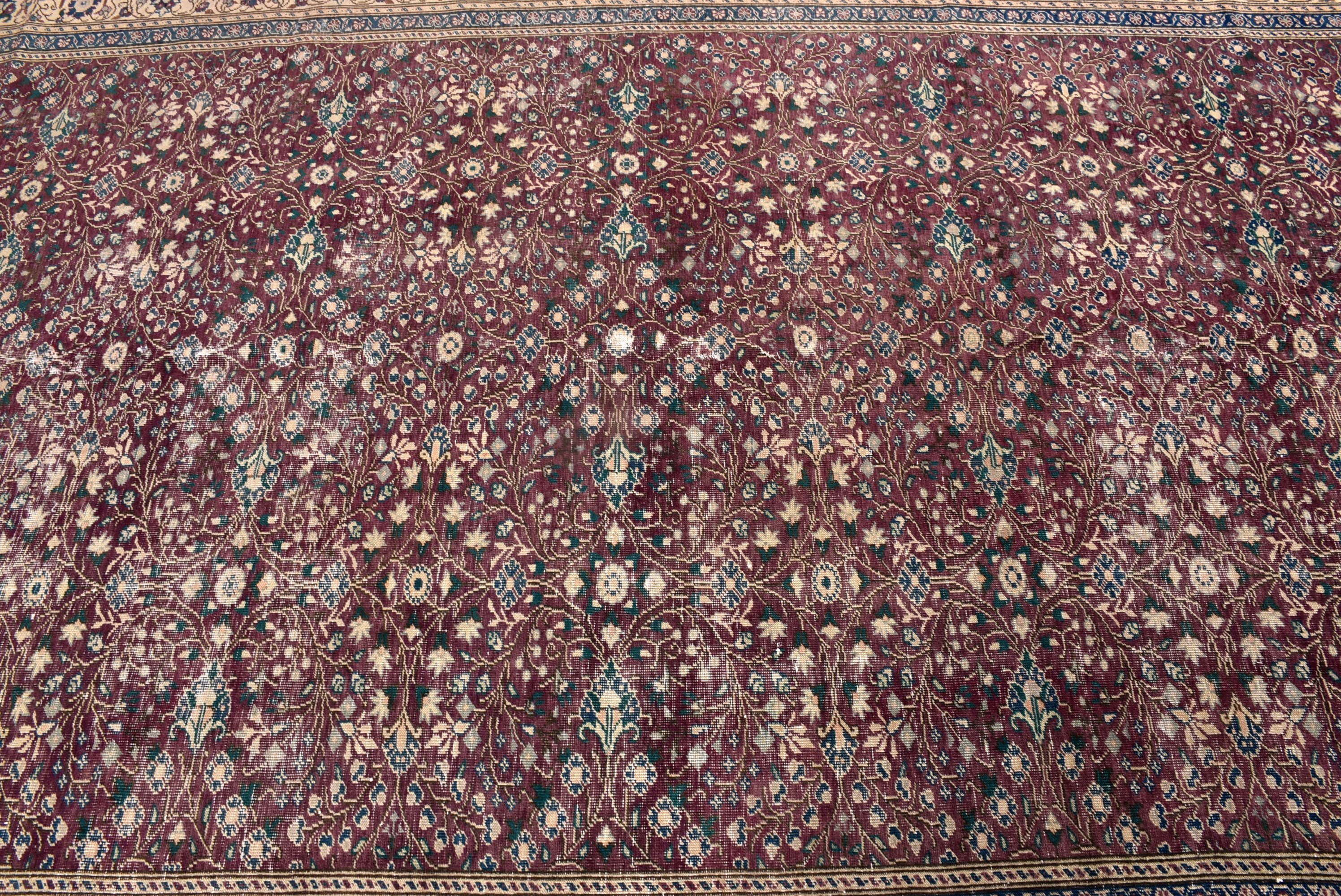 Ev Dekor Halısı, Türkiye Halısı, Mor Boho Halısı, Türk Halısı, Büyük Vintage Halılar, Açıklama Halısı, Salon Halıları, 6.5x9.6 ft Büyük Halı, Vintage Halı