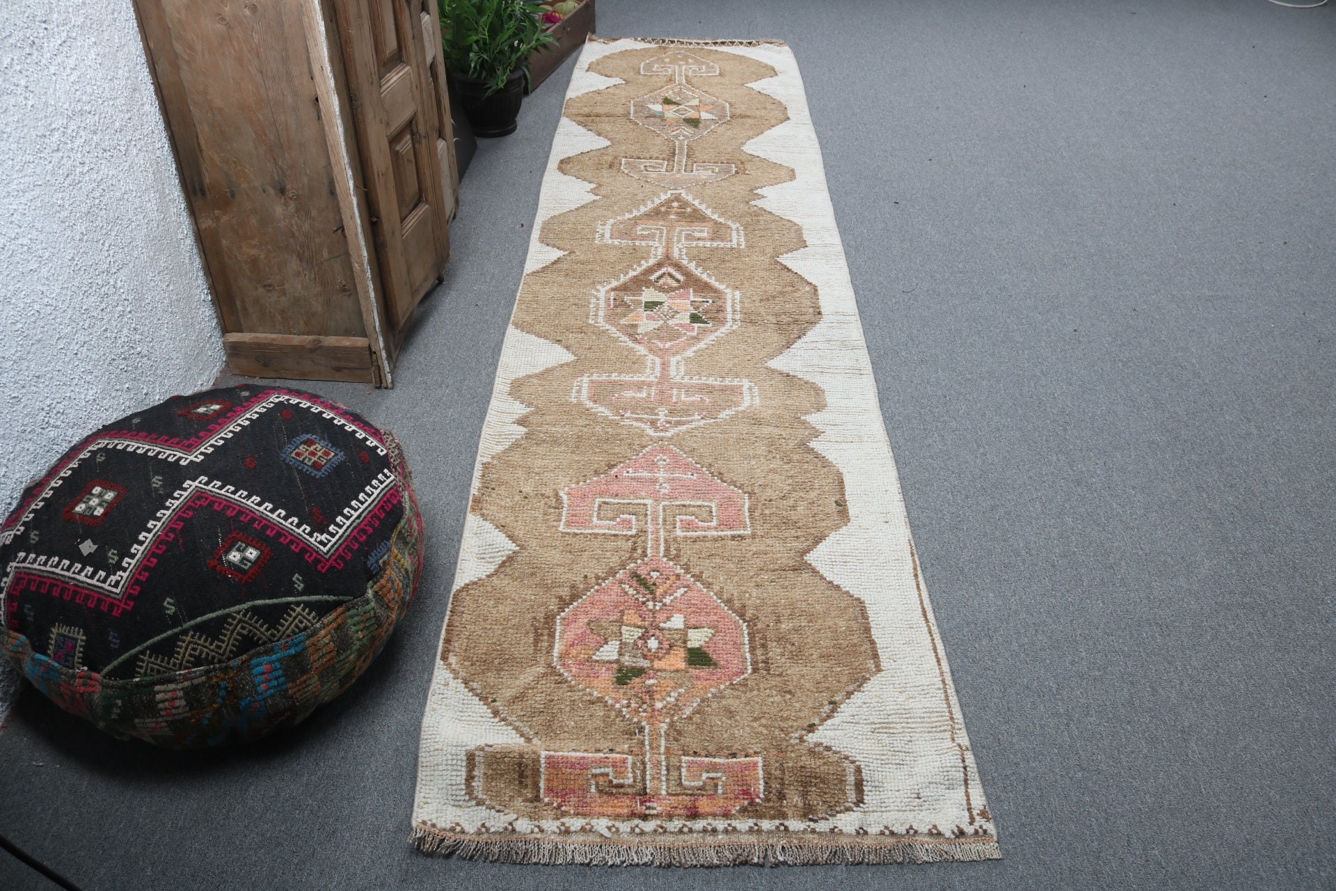 Vintage Rugs, Vintage Runner Rugs, 2.7x11.2 ft Runner Rug, Brown Handwoven Rug, Cool Rug, Turkish Rug, Flatweave Rug, Hallway Rugs