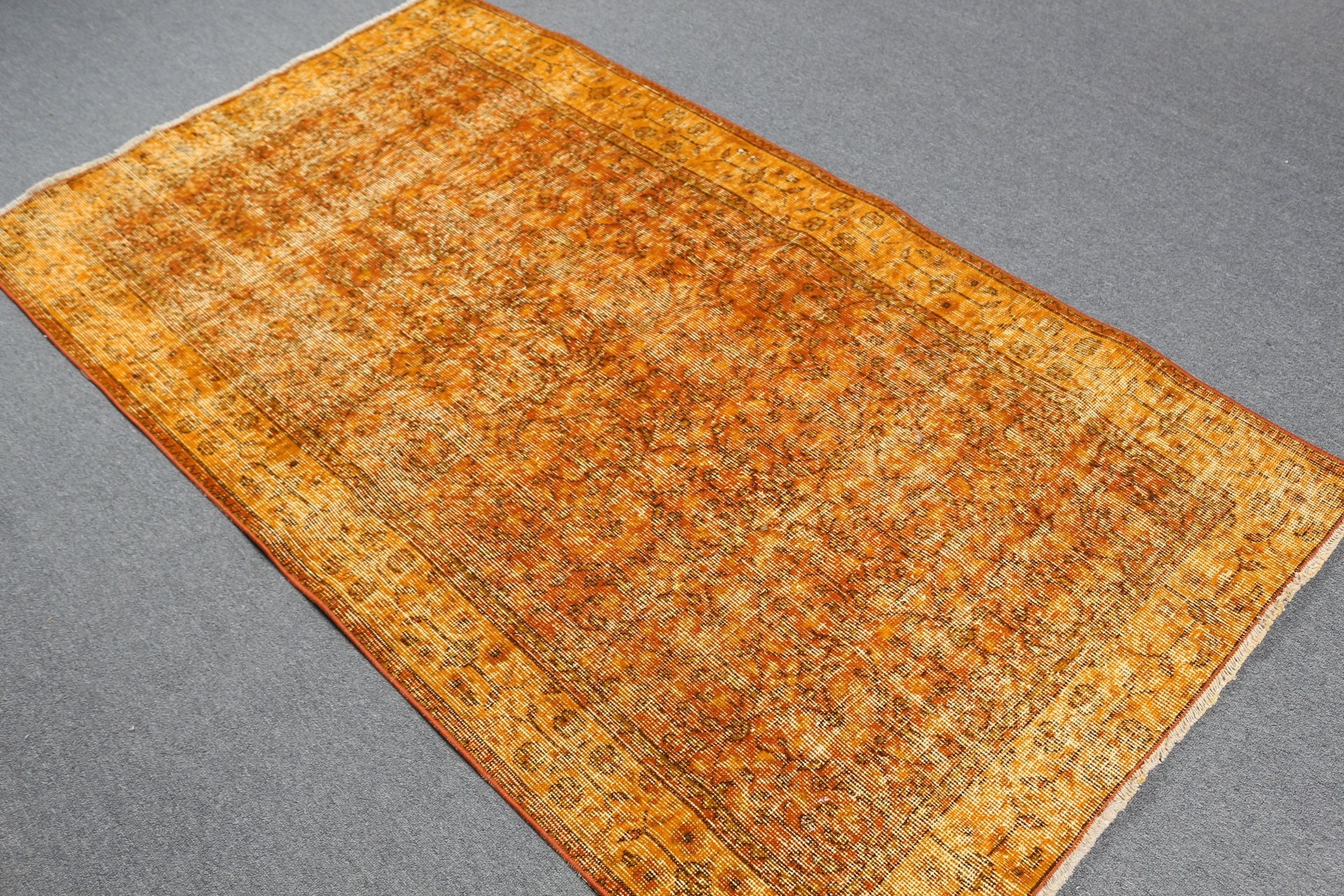 Orange Wool Rug, Oushak Rugs, Pastel Rug, Floor Rugs, Rugs for Floor, Turkish Rug, Cool Rugs, Vintage Rug, Kitchen Rug, 3.7x6.6 ft Area Rug