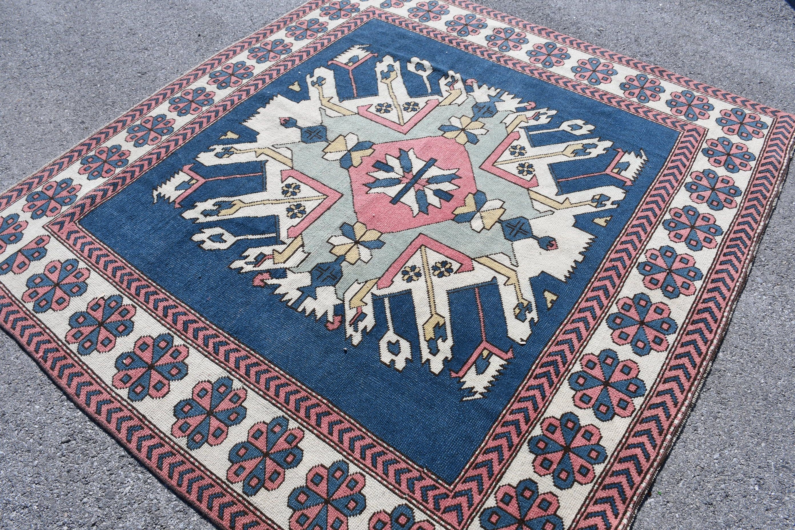Moroccan Rug, Outdoor Rug, Living Room Rugs, Vintage Rug, Turkish Rug, Dining Room Rug, 7x6.6 ft Large Rugs, Antique Rugs, Blue Oushak Rug