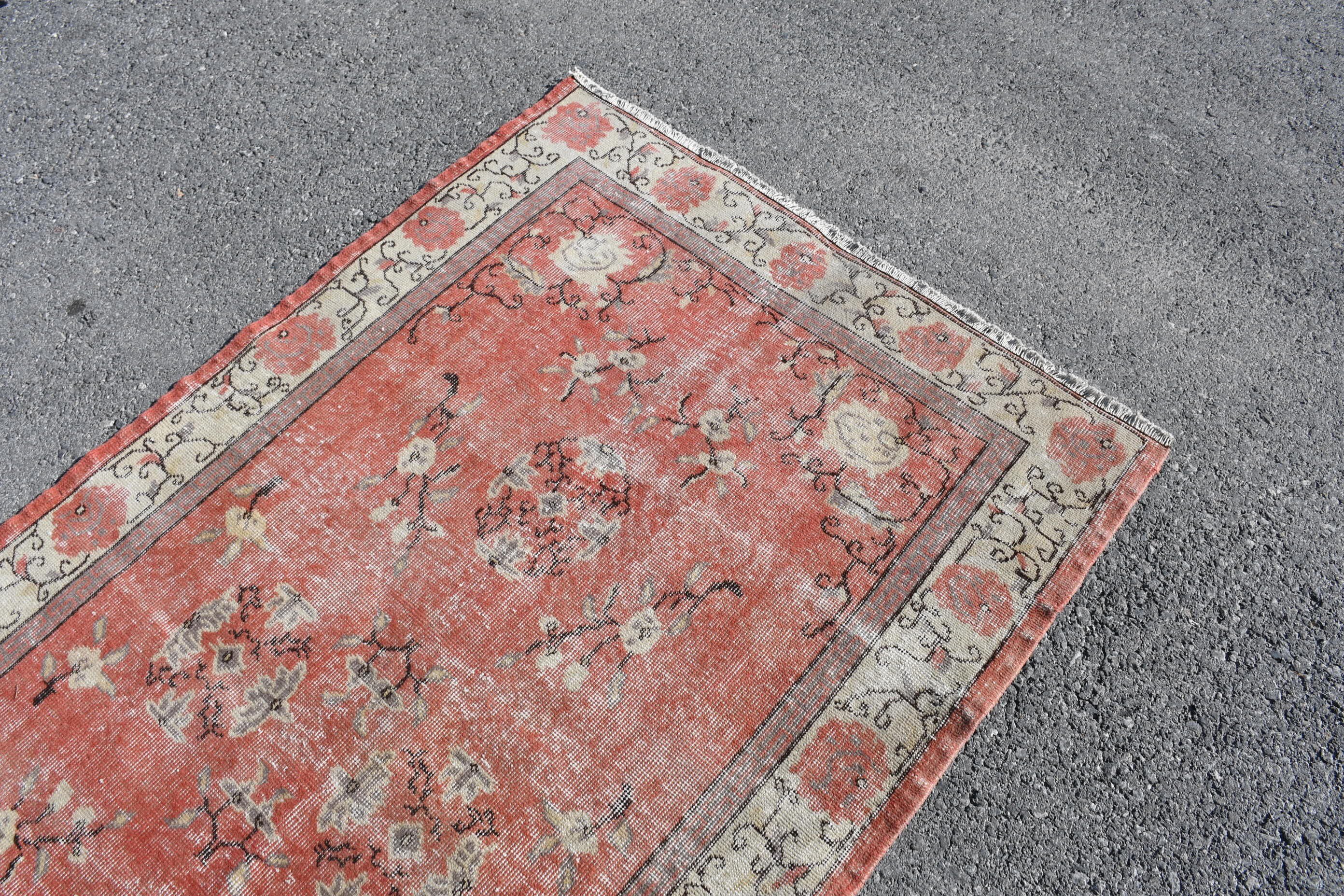 Kitchen Rug, Moroccan Rug, Floor Rug, Vintage Rug, Dining Room Rug, Turkish Rugs, Red Cool Rug, Rugs for Living Room, 3.8x7 ft Area Rug