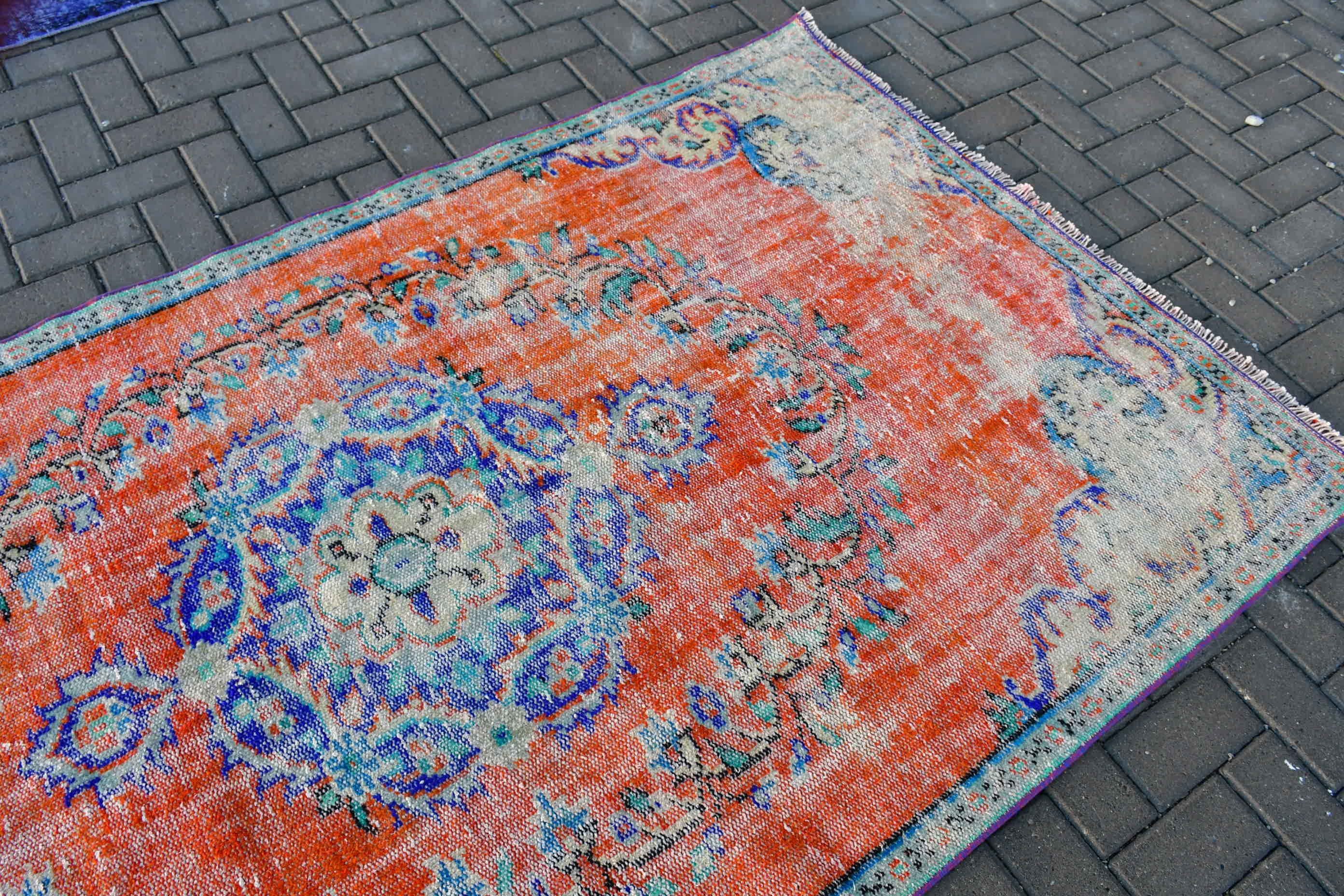 Orange Cool Rugs, 4.5x8.1 ft Area Rugs, Kitchen Rug, Dining Room Rug, Floor Rug, Vintage Rug, Rugs for Area, Turkish Rug