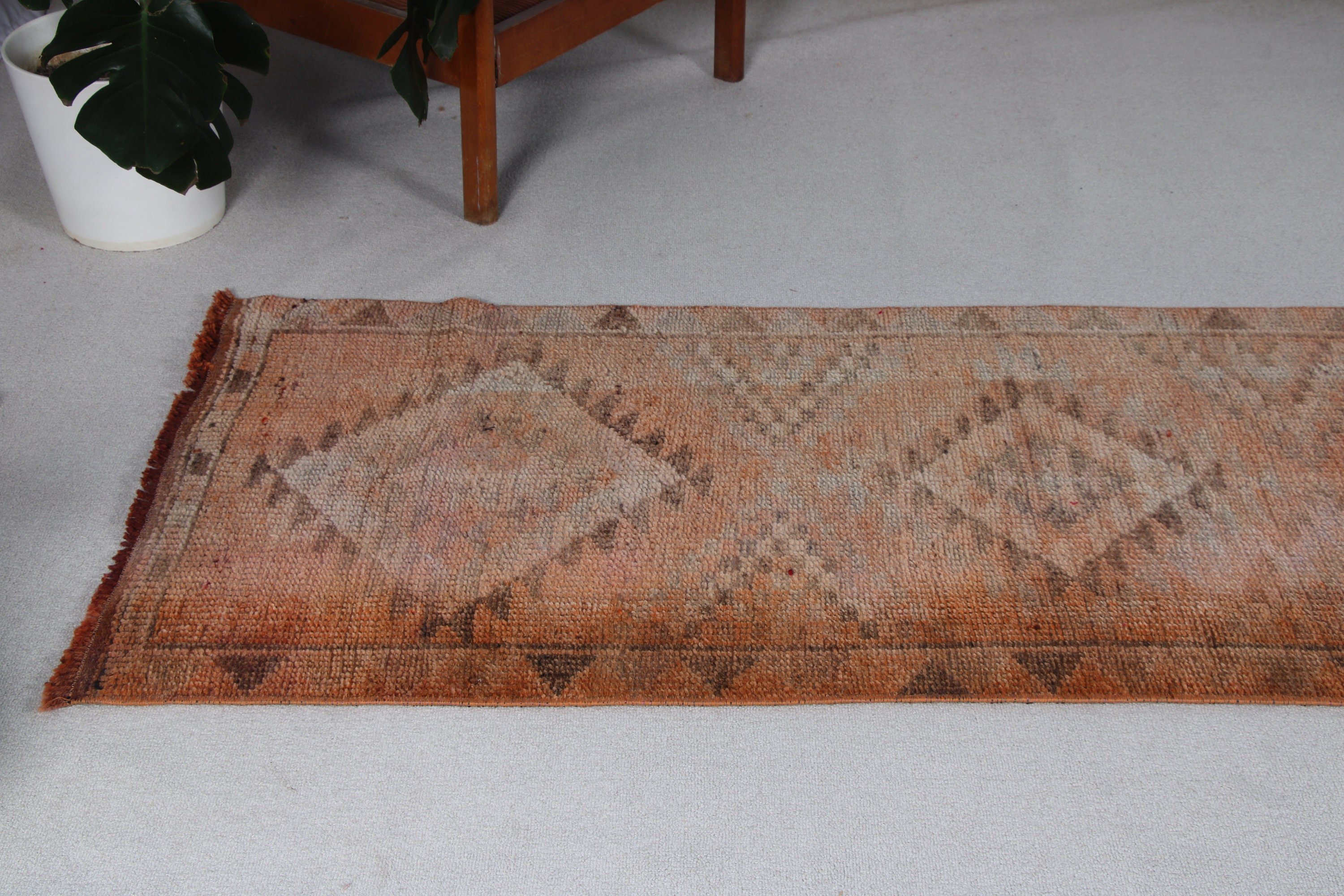 Corridor Rug, Organic Rugs, Modern Rug, Vintage Rugs, 2.6x11.3 ft Runner Rugs, Turkish Rug, Oushak Rug, Long Runner Rugs, Orange Modern Rug